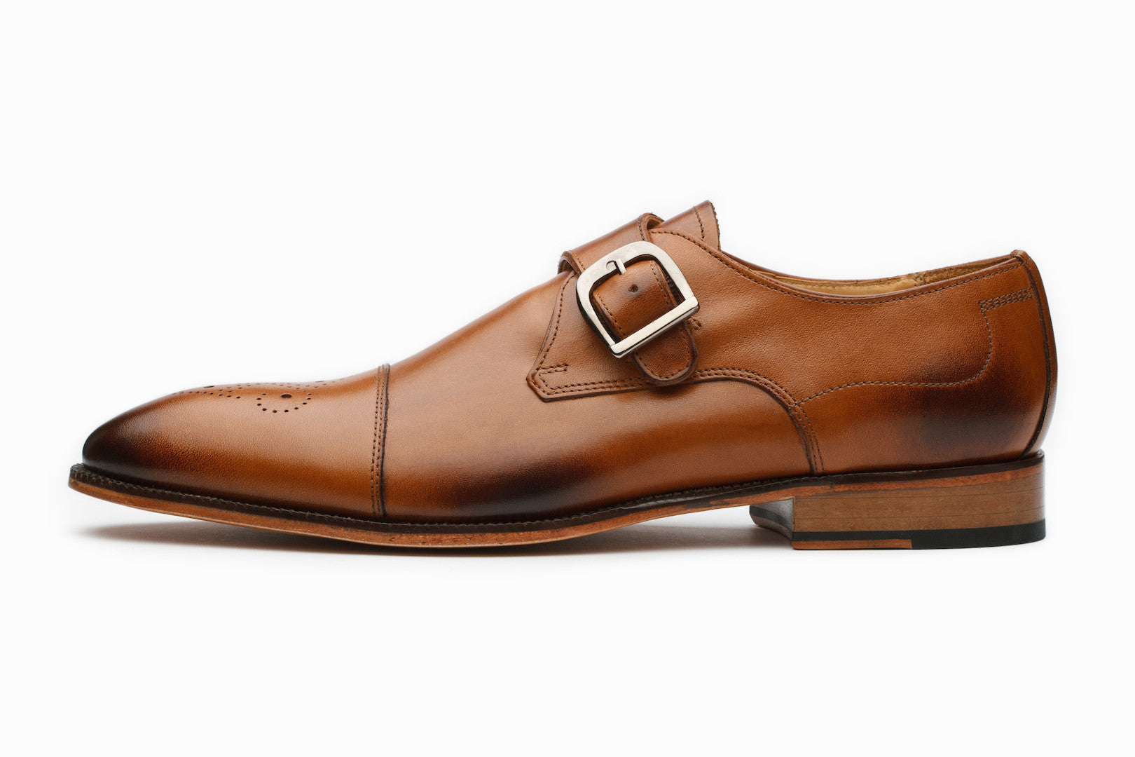 Men's Genuine Leather Single Monk Strap Dress Shoes in Tan - Perfect for Business, Formal Events & Weddings