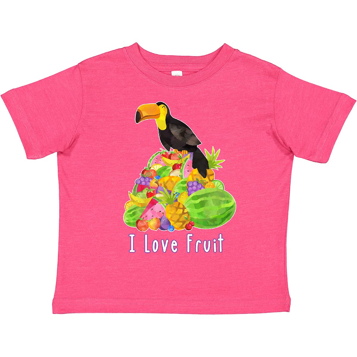 Inktastic I Love Fruit Toucan Toddler T-Shirt - Cute Tropical Bird Graphic Tee for Boys & Girls - Soft Cotton Kids Shirt for Playdates, Daycare & Summer Outfits