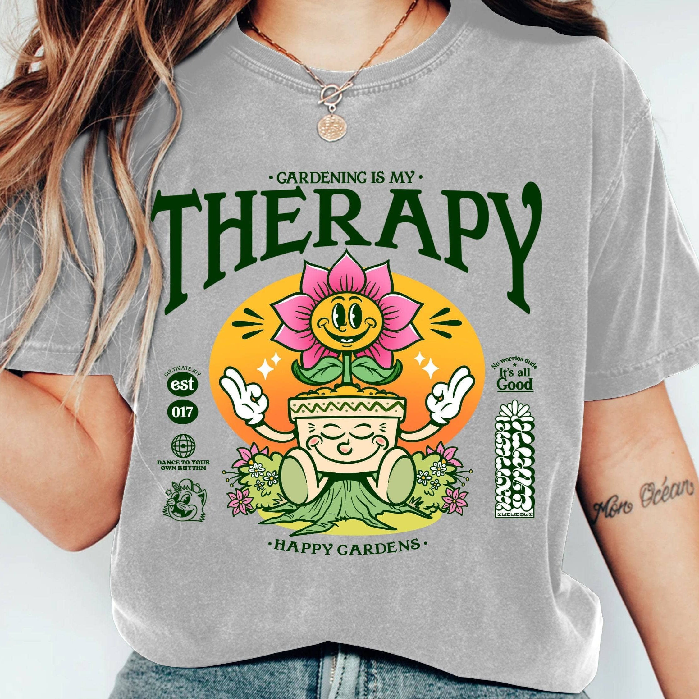 Gardening is My Therapy T-Shirt - Comfortable Cotton Tee for Garden Lovers - Perfect for Outdoor Activities, Gardening, and Casual Wear