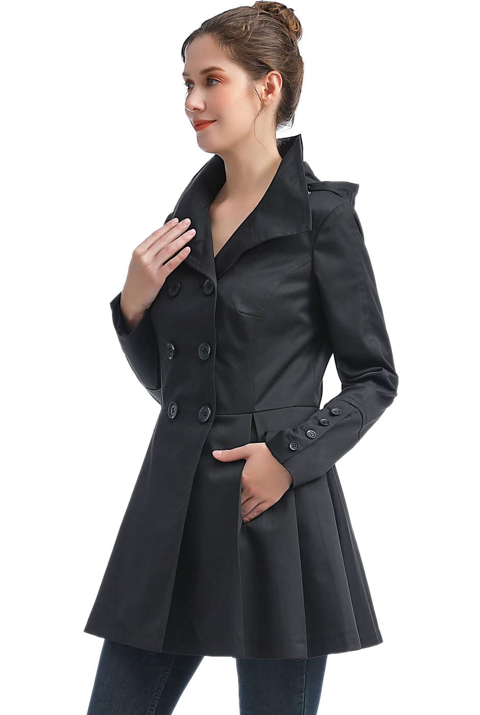 BGSD Women's Nicole Waterproof Hooded Fit & Flare Trench Coat - Regular & Plus Size Raincoat for Outdoor, Commuting & Travel