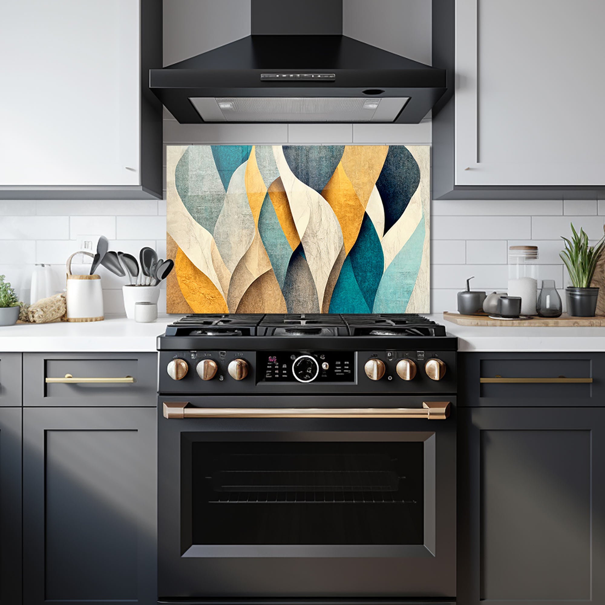 Abstract Leaves Glass Splashback - Modern Kitchen Backsplash for Stylish Home Decor | Perfect for Kitchen Renovation & Interior Design