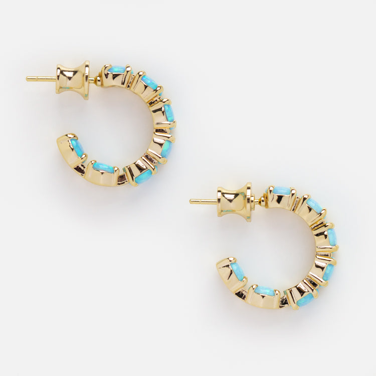 Oh She Fancy Blue Opal Huggie Hoop Earrings for Women - Dainty Minimalist Boho Jewelry - Perfect for Everyday Wear, Date Night & Special Occasions