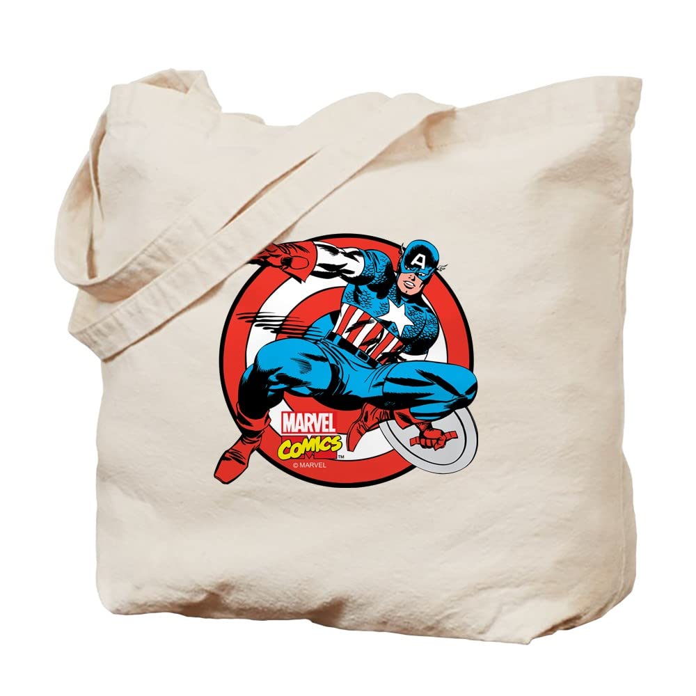 Captain America Shield Tote Bag - Natural Canvas Reusable Shopping Bag for Groceries, Beach & Comic Con | Eco-Friendly Marvel Superhero Tote