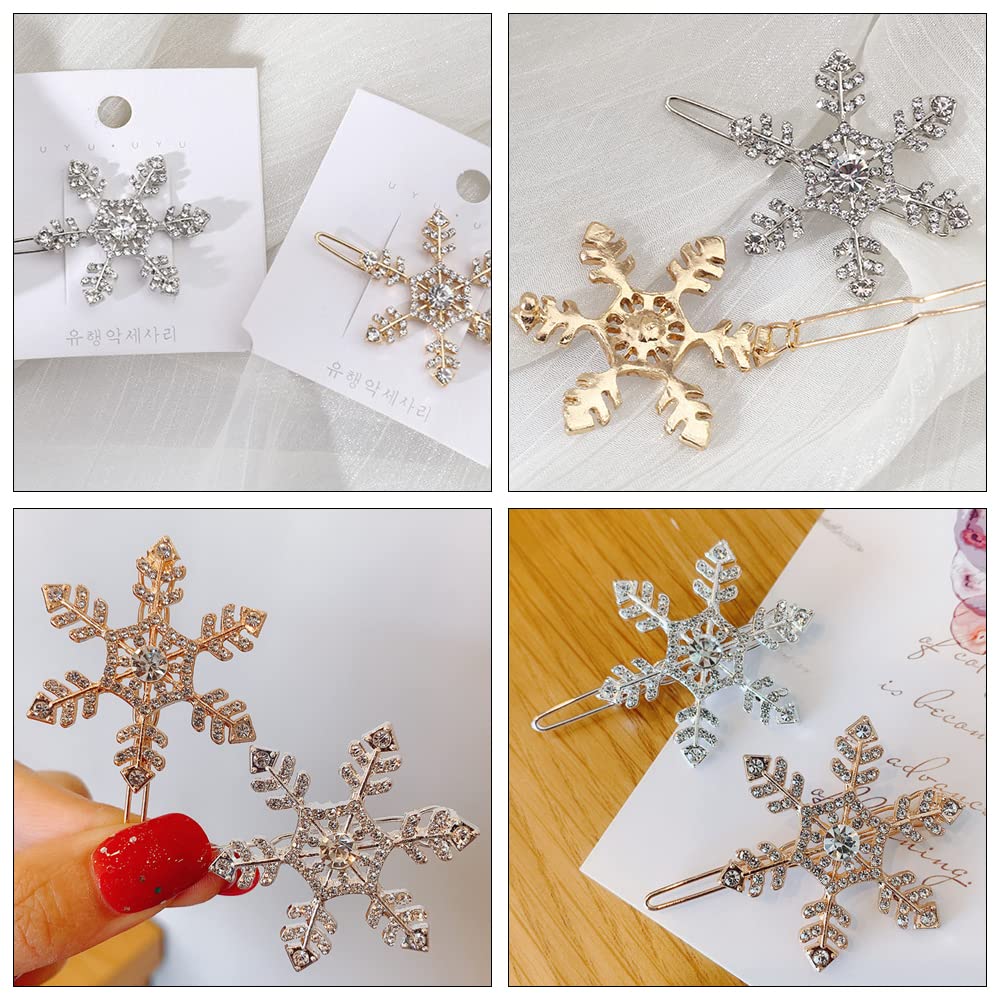 4 Pcs Silver Crystal Hair Clips - Snowflake Hair Barrettes for Women & Girls | Elegant Hair Accessories for Parties, Weddings & Daily Wear
