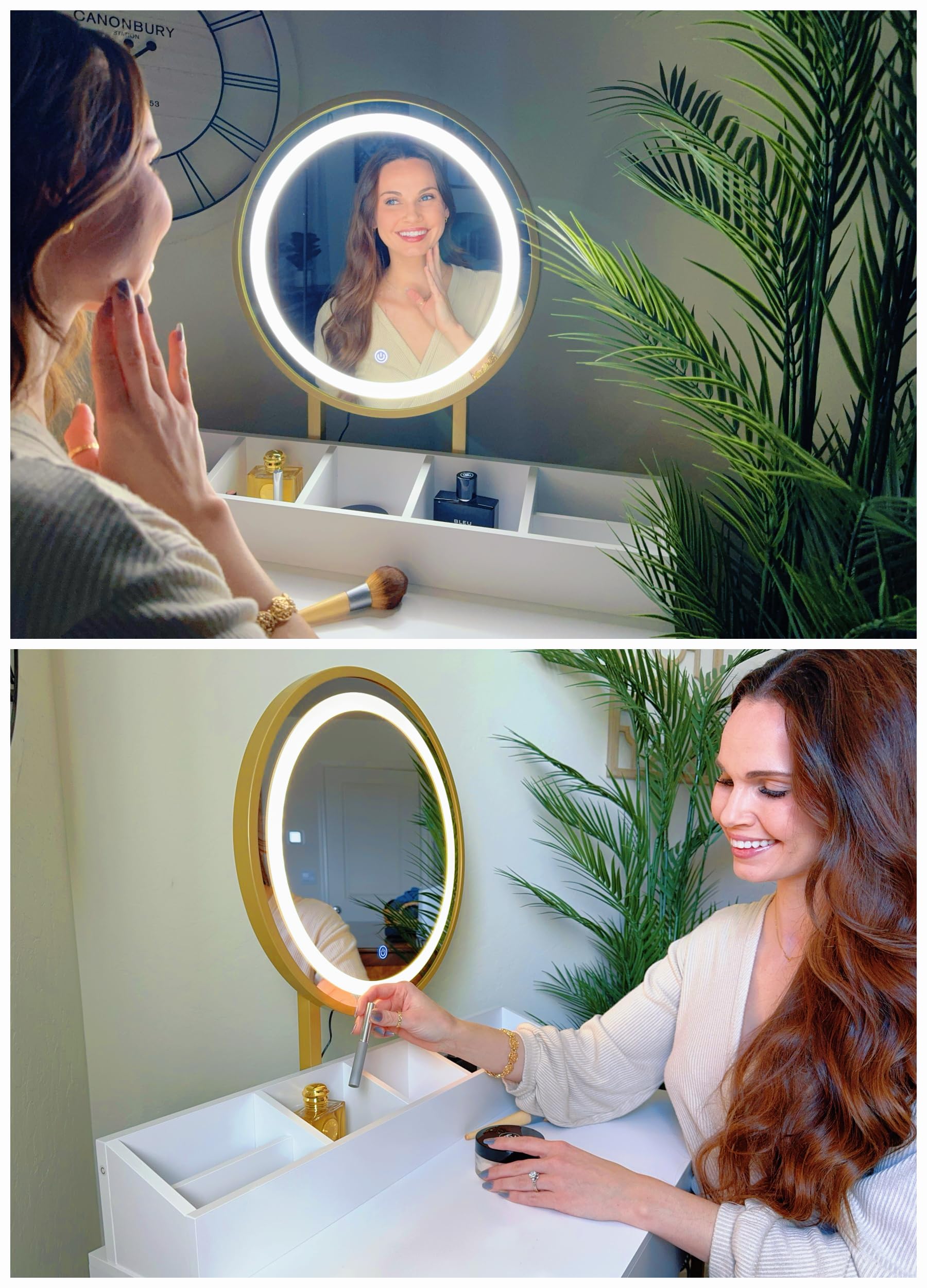 UTEX Makeup Vanity Desk with LED Mirror & 3 Lighting Modes, White and Gold Dressing Table with Drawers & Cushioned Stool - Perfect for Bedroom, Beauty Salon & Home Decor