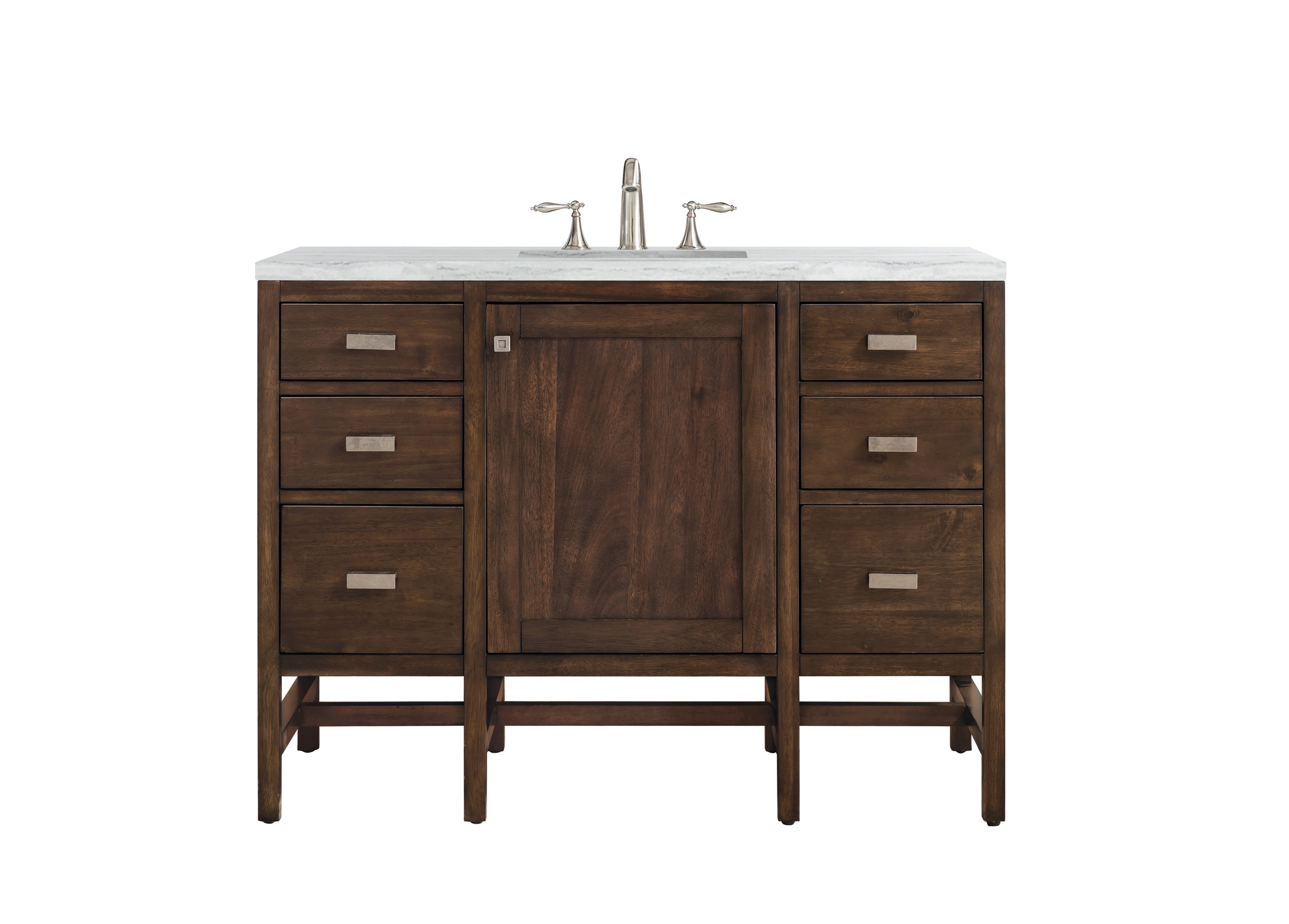 Addison 48 Inch Single Vanity Cabinet - Mid Century Acacia Wood Bathroom Vanity with 3CM Arctic Fall Solid Surface Countertop - Perfect for Modern Bathroom & Powder Room Decor