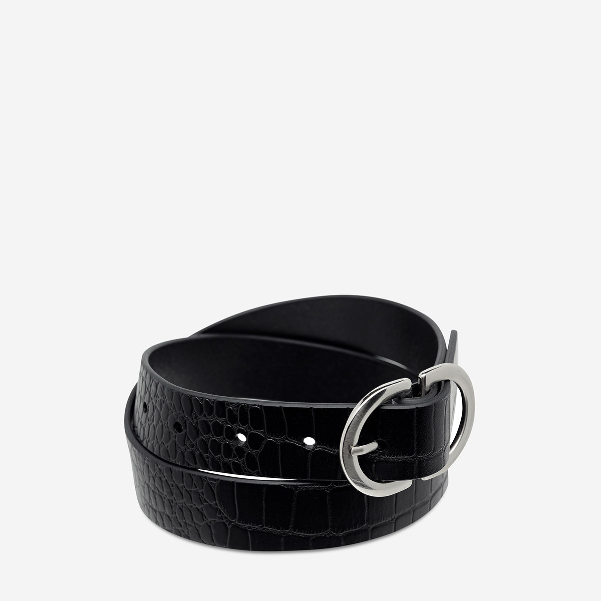 Reverse Buckle Belt - Black Crocodile Embossed Leather with Silver Hardware | Stylish & Durable for Casual, Business & Formal Occasions