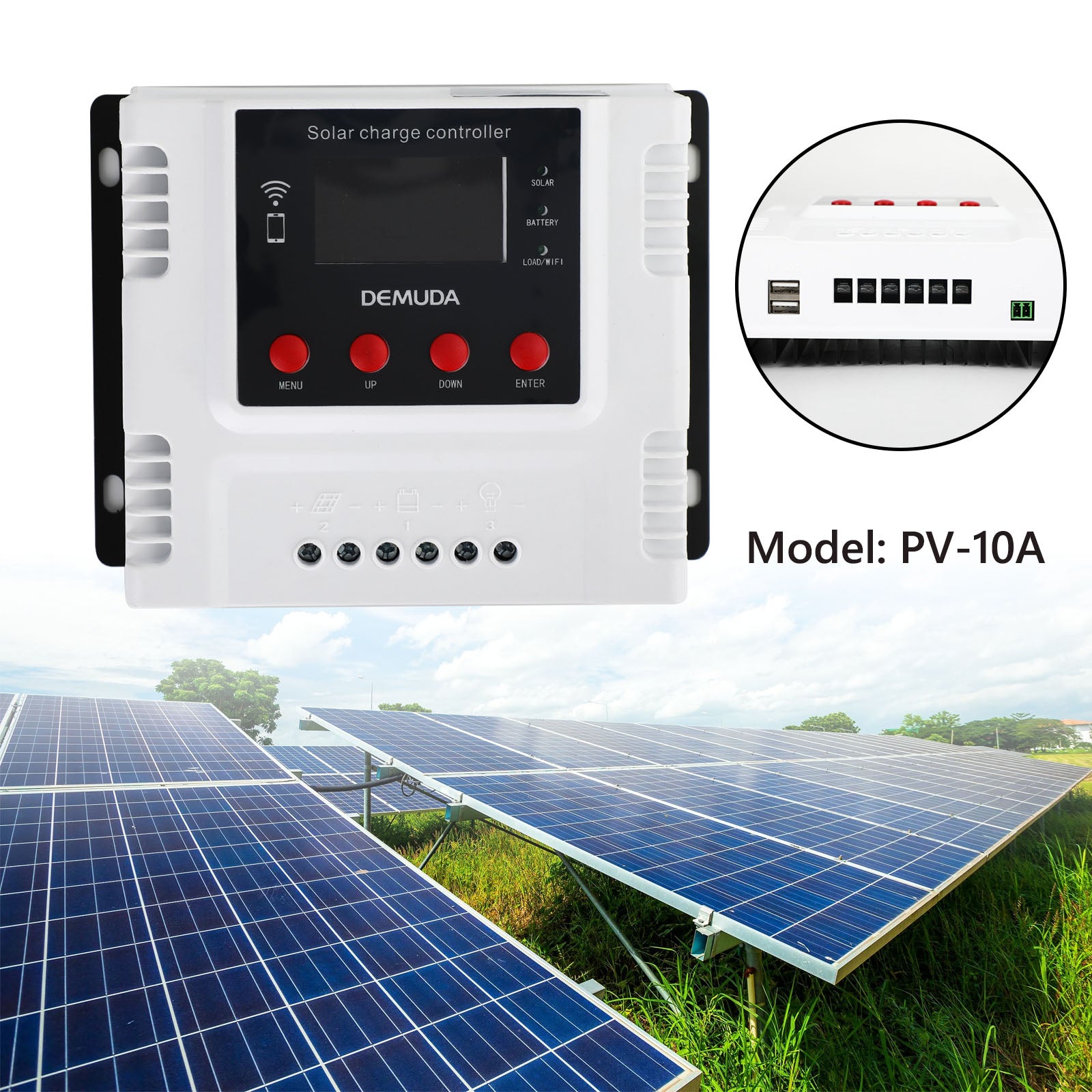 10A 60A 12V 24V 48V Solar Charge Controller with WiFi Monitoring - PWM LCD Regulator for Off-Grid Solar Systems, RV, Boat & Home Use