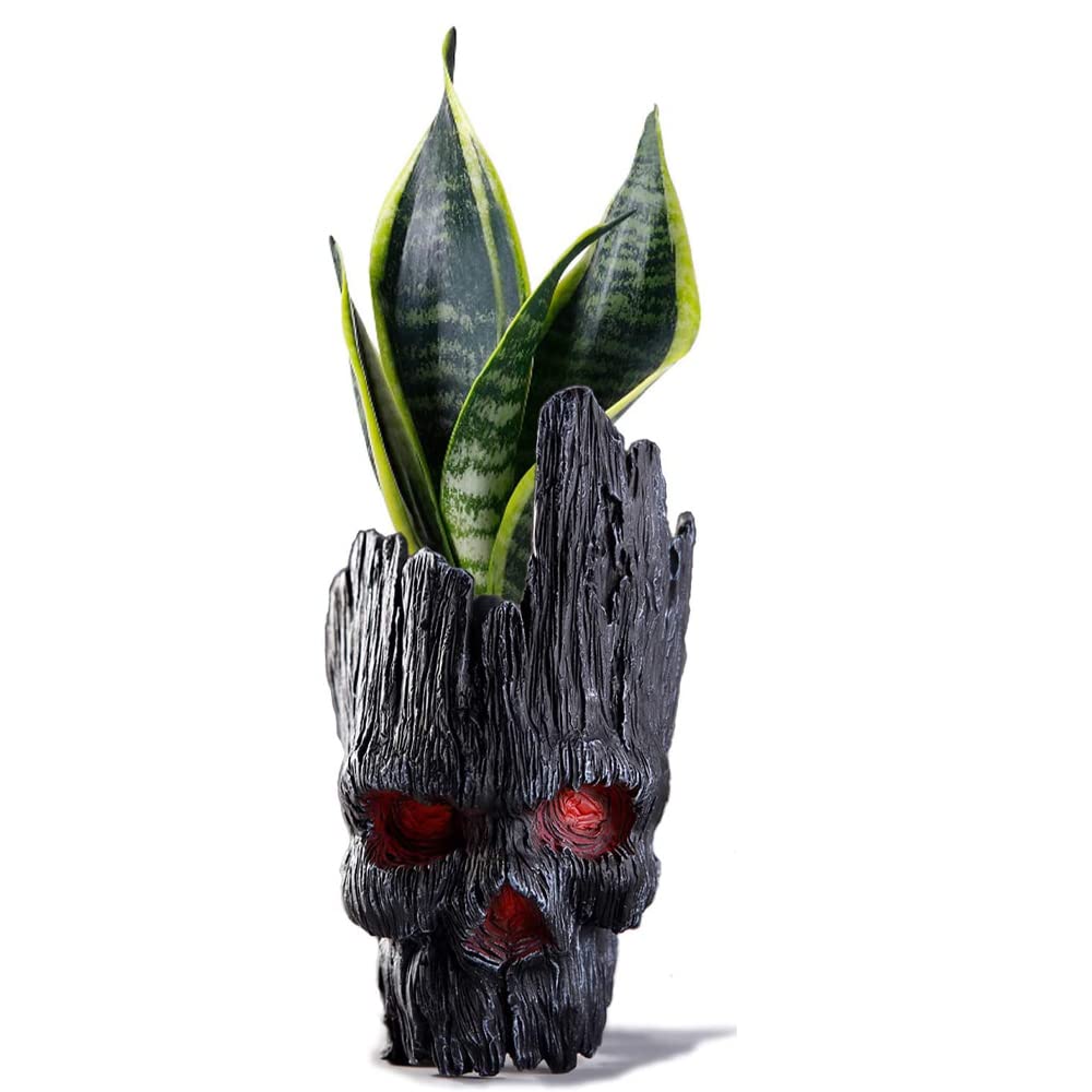 Creative Skull Flower Pot - Unique Treeman Pen Holder & Green Plant Planter for Garden Decor (Black) | Perfect for Home Office, Desk Decor & Outdoor Garden Gifts