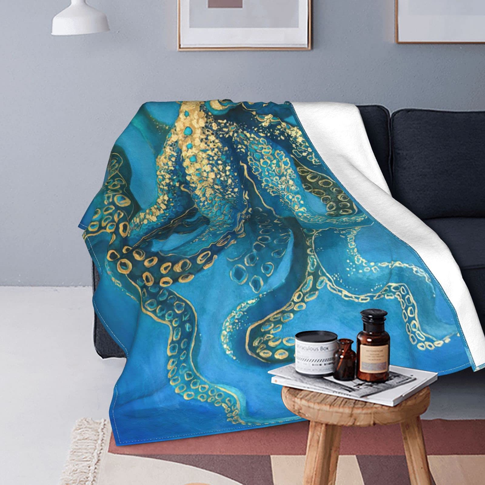 Super Soft Octopus Throw Blanket - 50x40 Inch Flannel Air Conditioner Blanket for All Seasons | Warm Cozy Blanket for Bed, Couch & Living Room | Perfect for Movie Nights, Camping & Home Decor