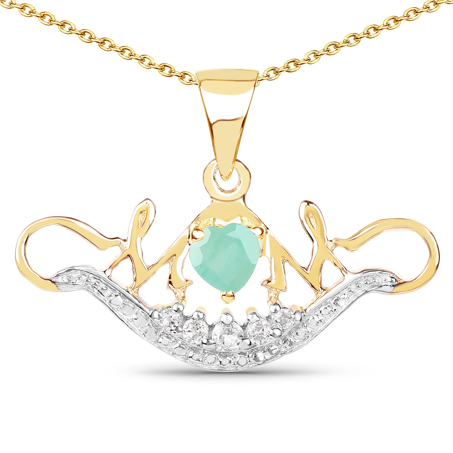 Genuine Emerald Silver Mom Heart Pendant Necklace - Elegant Jewelry Gift for Mother's Day, Birthday & Anniversary - Perfect for Special Occasions