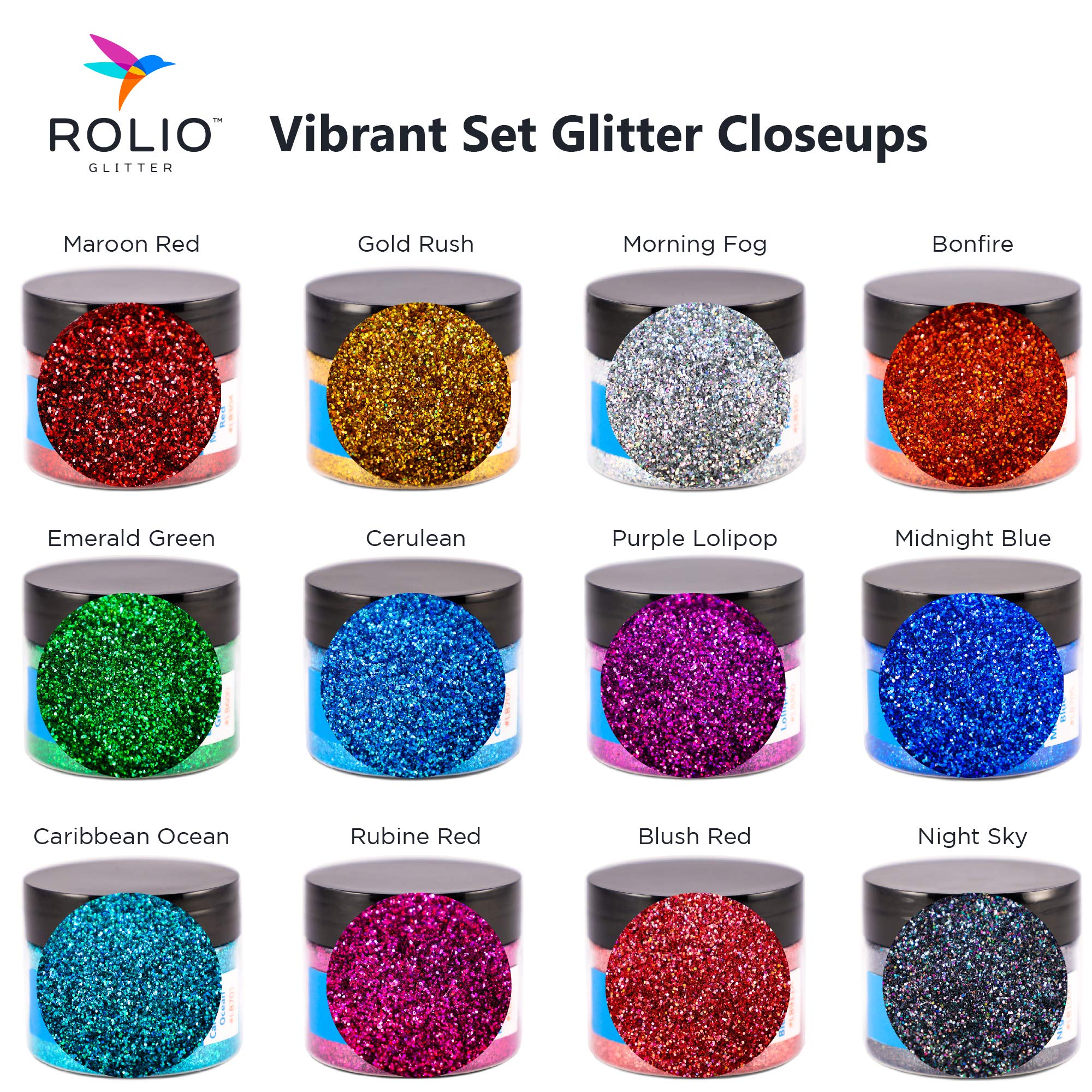 Holographic Glitter Set - 12 Jars (15g Each) | Cosmetic Grade Glitter for Resin Art, Nail Decoration, Makeup & Body Painting | Vibrant Craft Supplies for DIY Projects, Face Art & Party Decorations