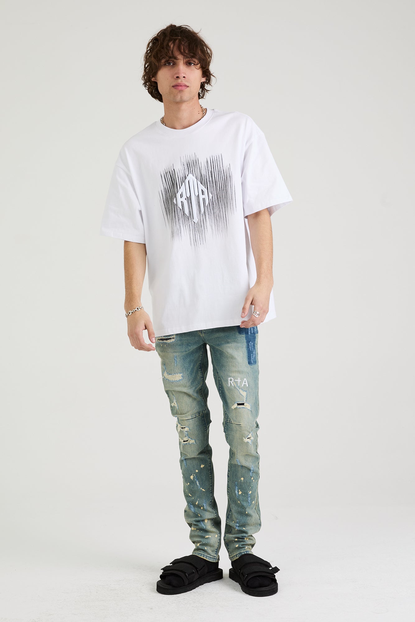 Colin Oversized Short Sleeve Tee - White Etched Monogram Cotton T-Shirt for Men | Casual Streetwear & Summer Outfit Essential