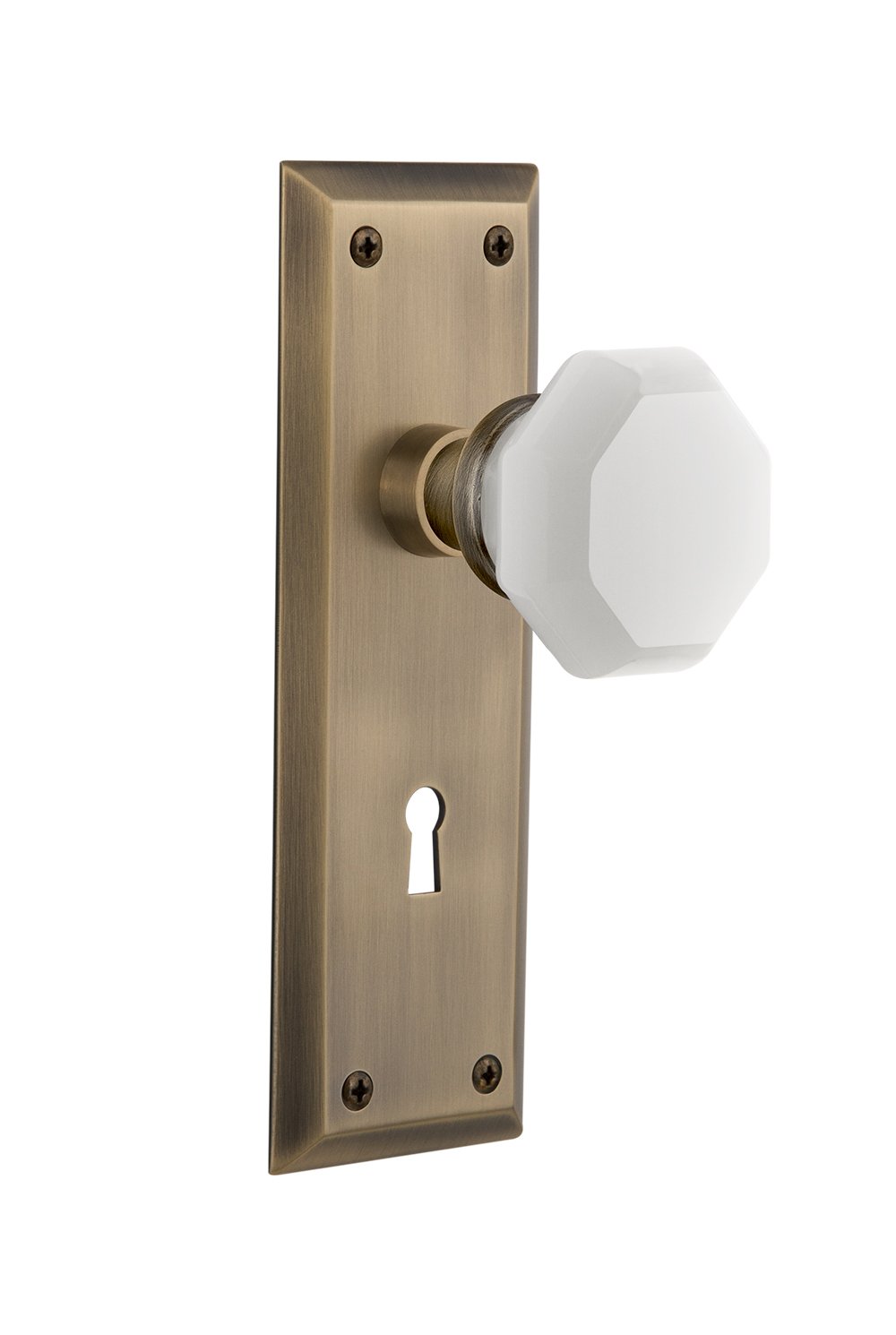 Vintage Waldorf White Milk Glass Knob - Nostalgic Warehouse 748463 New York Plate with Keyhole, 2.75
