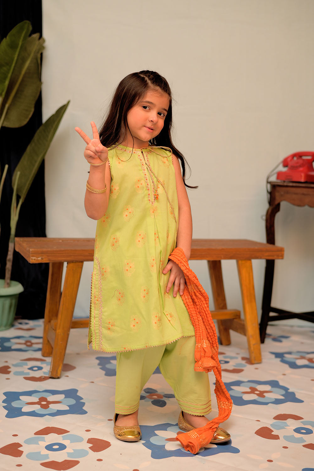 Elegant Cotton Jacquard Parrot Green Stitched Suit for Senorita - Perfect for Weddings, Parties & Special Occasions