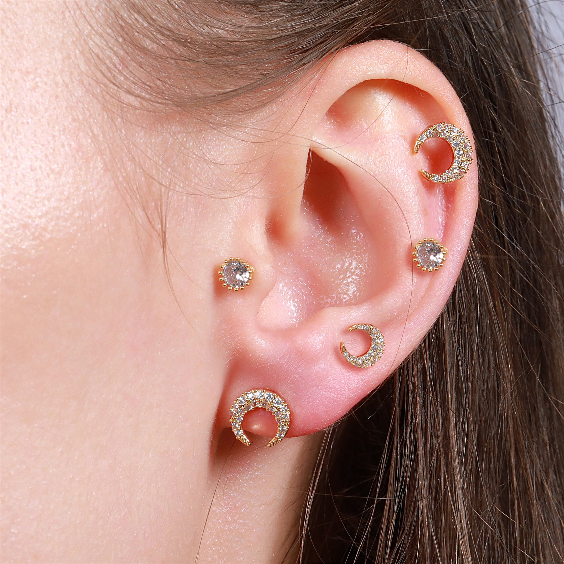 20G Cartilage Moon Star Stud Earrings for Tragus, Daith, Conch Piercing - Hypoallergenic Surgical Steel Body Jewelry | Perfect for Everyday Wear, Parties & Gifts