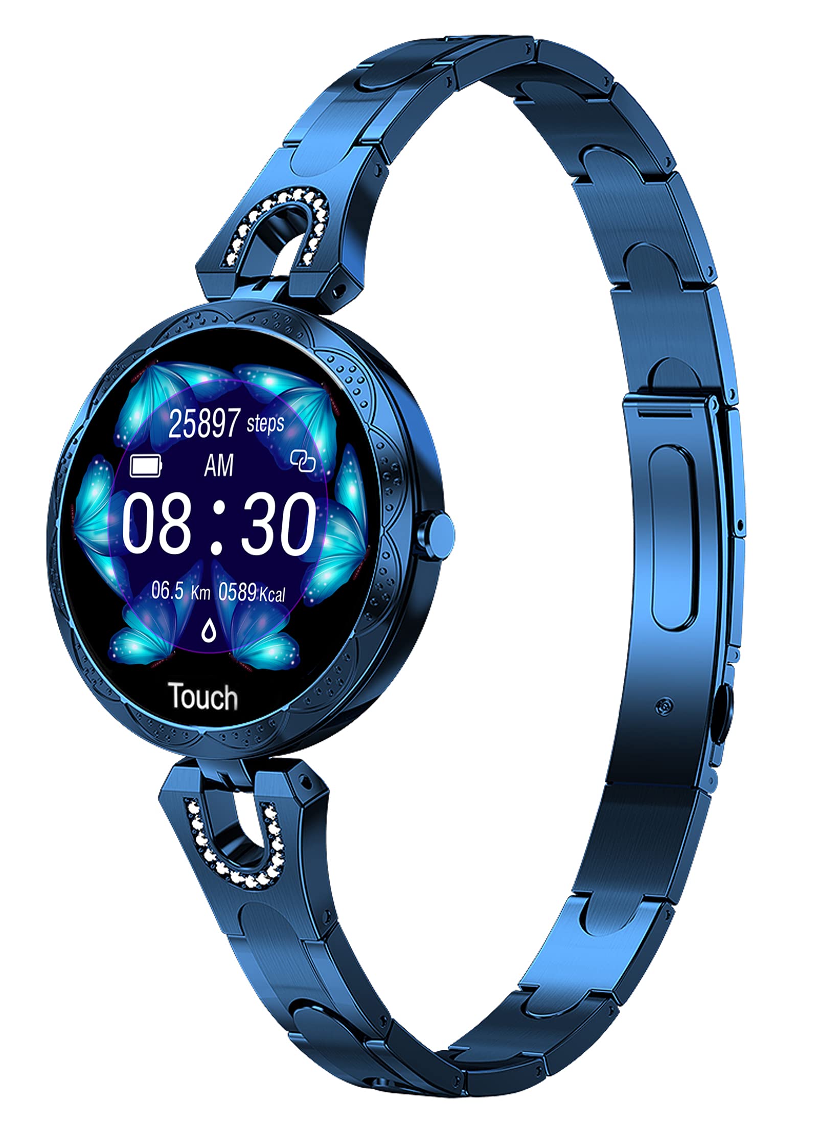 **Luxury Smart Watch for Women - Waterproof Fitness Tracker with Rose Gold Crystal, Calorie Counter, Pedometer, Call & Message Alerts, Sleep Monitor - Compatible with Android & iOS - Perfect for Workouts, Running & Daily Use**