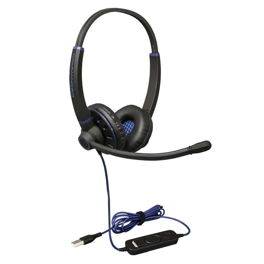 JPL Headset Commander-2 (V2) Binaural USB Headset with Noise Cancelling - Corded Office Headphones with USB-A Plug & Play, Soft Pouch Case & USB Adapter - Compatible with Major Softphones (Black) - Perfect for Call Centers, Remote Work & Customer Service