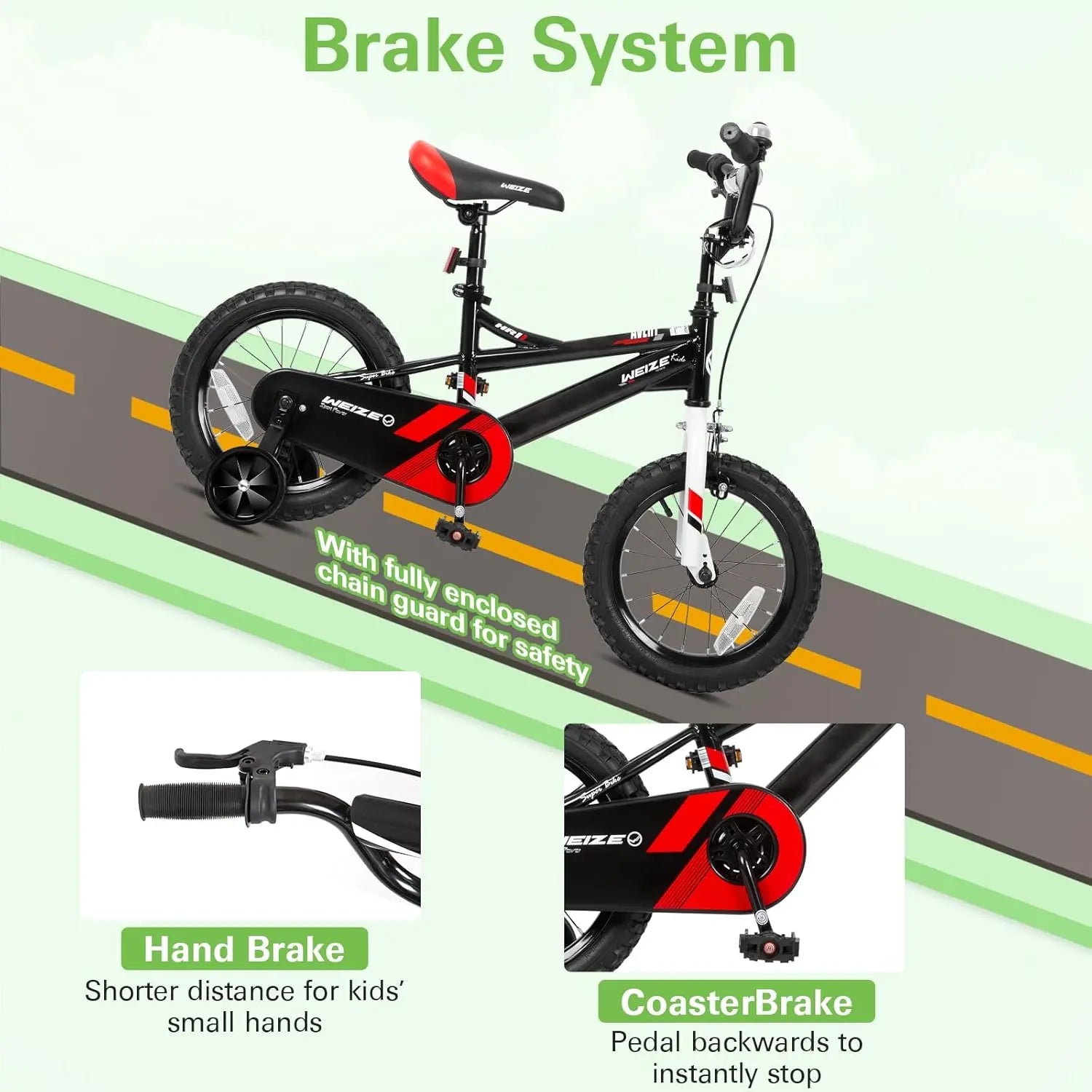 WEIZE 14-20 Inch Kids Bike for Boys & Girls Ages 3-12 Years | Adjustable Height 35-60 Inch | Coaster Brake Safety Bicycle | Black - Perfect for Neighborhood Rides, Park Adventures & Learning to Cycle