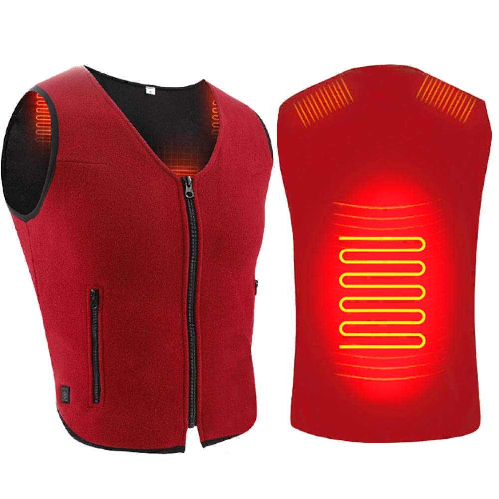 MNSSRN Red USB Heated Vest for Men & Women - Lightweight Washable Electric Jacket with 1 Heating Zone & 3 Temperature Settings - USB-Powered Heated Waistcoat for Outdoor Camping, Hiking, Skiing & Winter Sports
