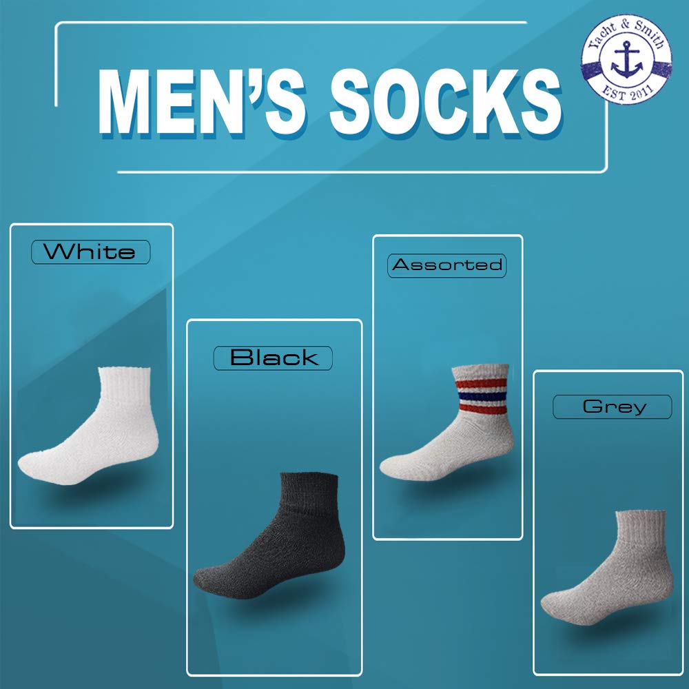 **Yacht & Smith Men's Cotton Athletic Mid Ankle Socks - Bulk Pack (Size 10-13) - Perfect for Running, Gym & Casual Wear**