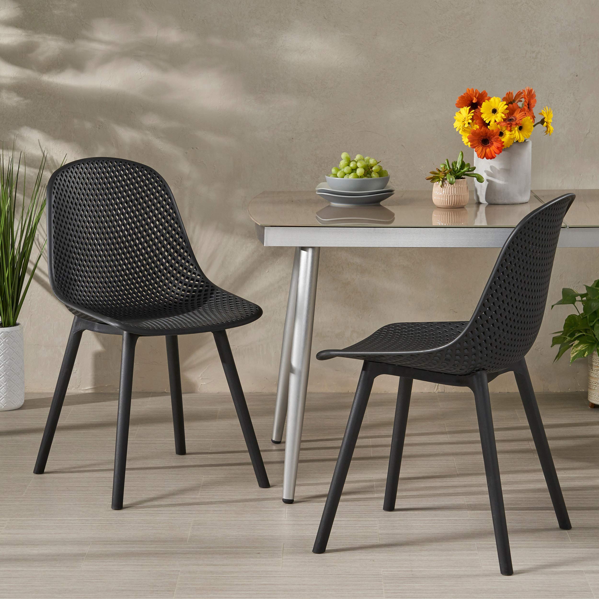 Christopher Knight Home Darleen Outdoor Dining Chairs (Set of 2) - Black Patio Furniture for Garden, Poolside, Deck & Backyard Dining