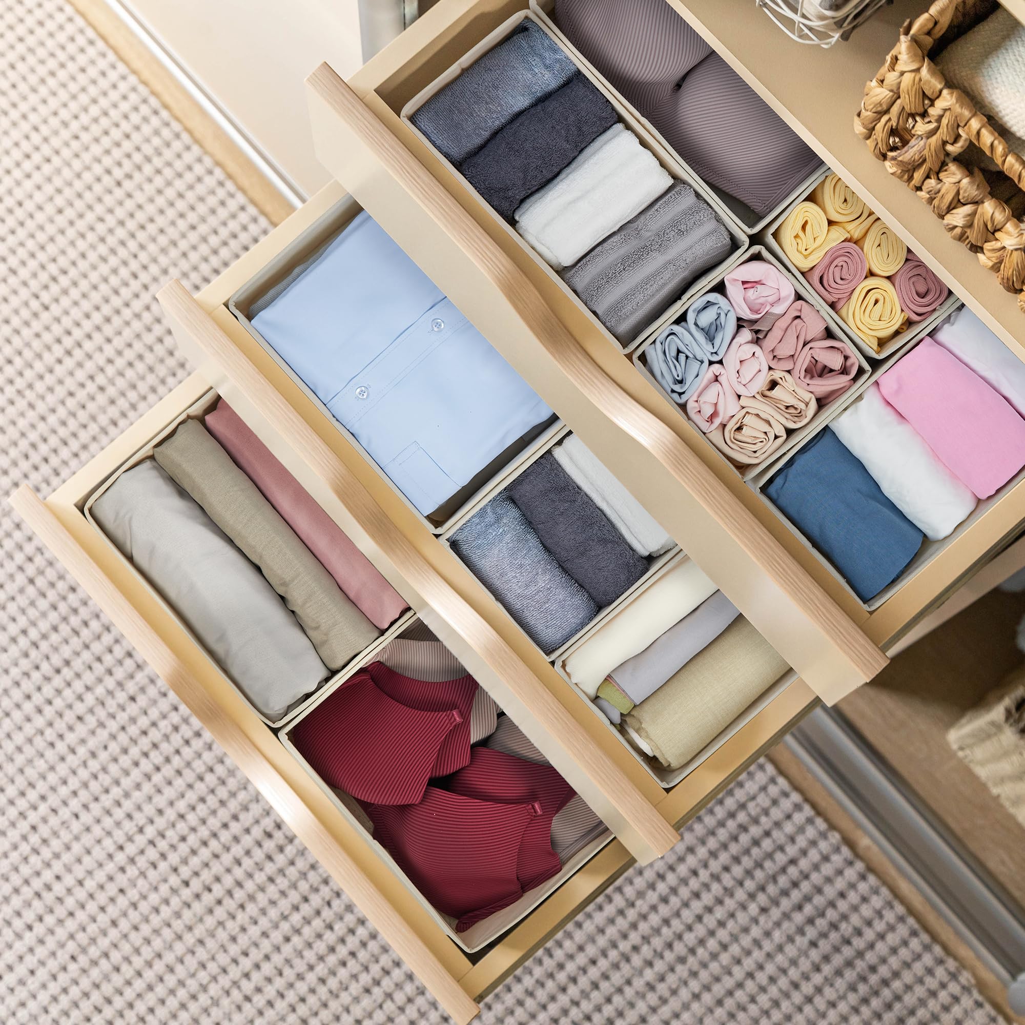 Kootek 16-Pack Foldable Fabric Drawer Organizers - Perfect for Baby Clothes, Underwear, Bras & Socks Storage | Space-Saving Dresser & Closet Organization Solution for Nursery, Bedroom & Travel