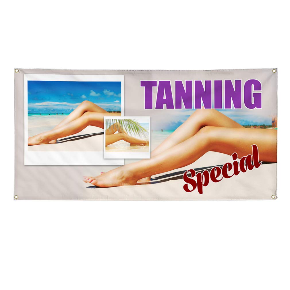 Custom Vinyl Banner 48x96 Inches - Weatherproof Outdoor Advertising Sign with 8 Grommets for Tanning Business, Yard Signs & Industrial Use | Durable Printing for Retail Stores, Events & Trade Shows