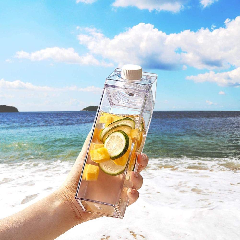 500ml/1000ml Clear Square Milk Carton Water Bottle - Portable BPA-Free Beverage Container for Outdoor, Sports, Travel & Camping - Ideal for Hiking, Gym, Picnics and Daily Hydration
