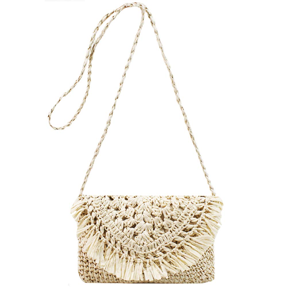 Van Caro Handwoven Cotton Straw Shoulder Bag - Crochet Tassel Bohemian Beach Purse for Women | Summer Vacation, Travel, Festival & Casual Outfit Accessory