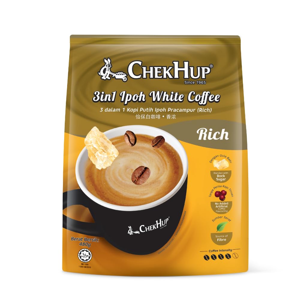 Chek Hup 3-in-1 Ipoh White Coffee King with Rock Sugar - 12 Sachets (10 Pack) - Premium Instant Coffee Blend for Home, Office & Travel