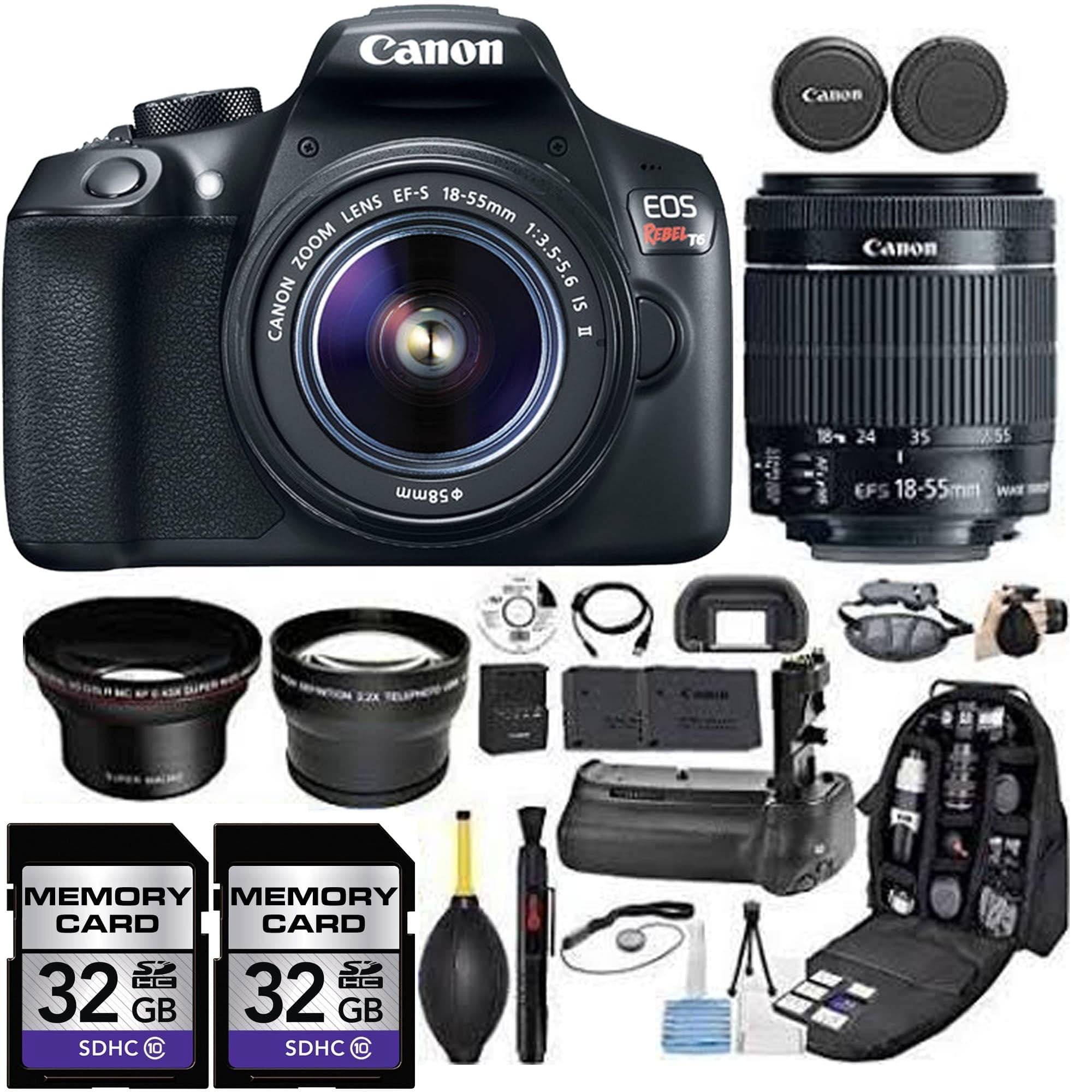 Canon EOS Rebel T6/2000D DSLR Camera with 18-55mm Lens Kit - Includes 2x 32GB SD Cards & Battery Grip - Perfect for Beginners, Travel Photography & Vlogging