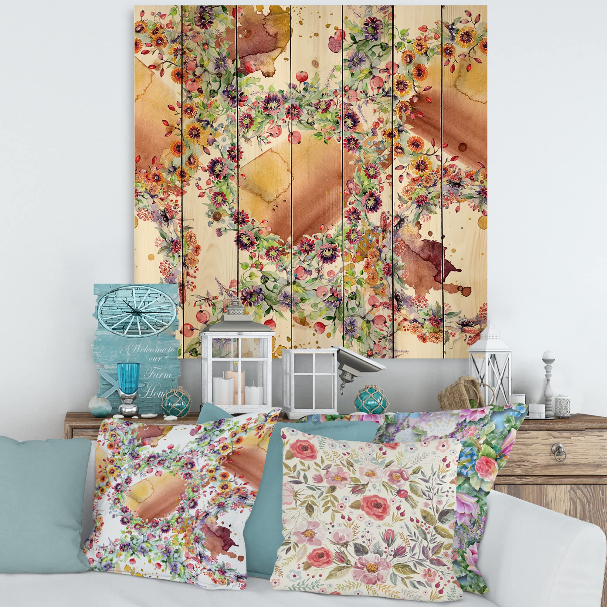 Vibrant Spring Leaves Wood Wall Art - Floral Pine Decor for Living Room