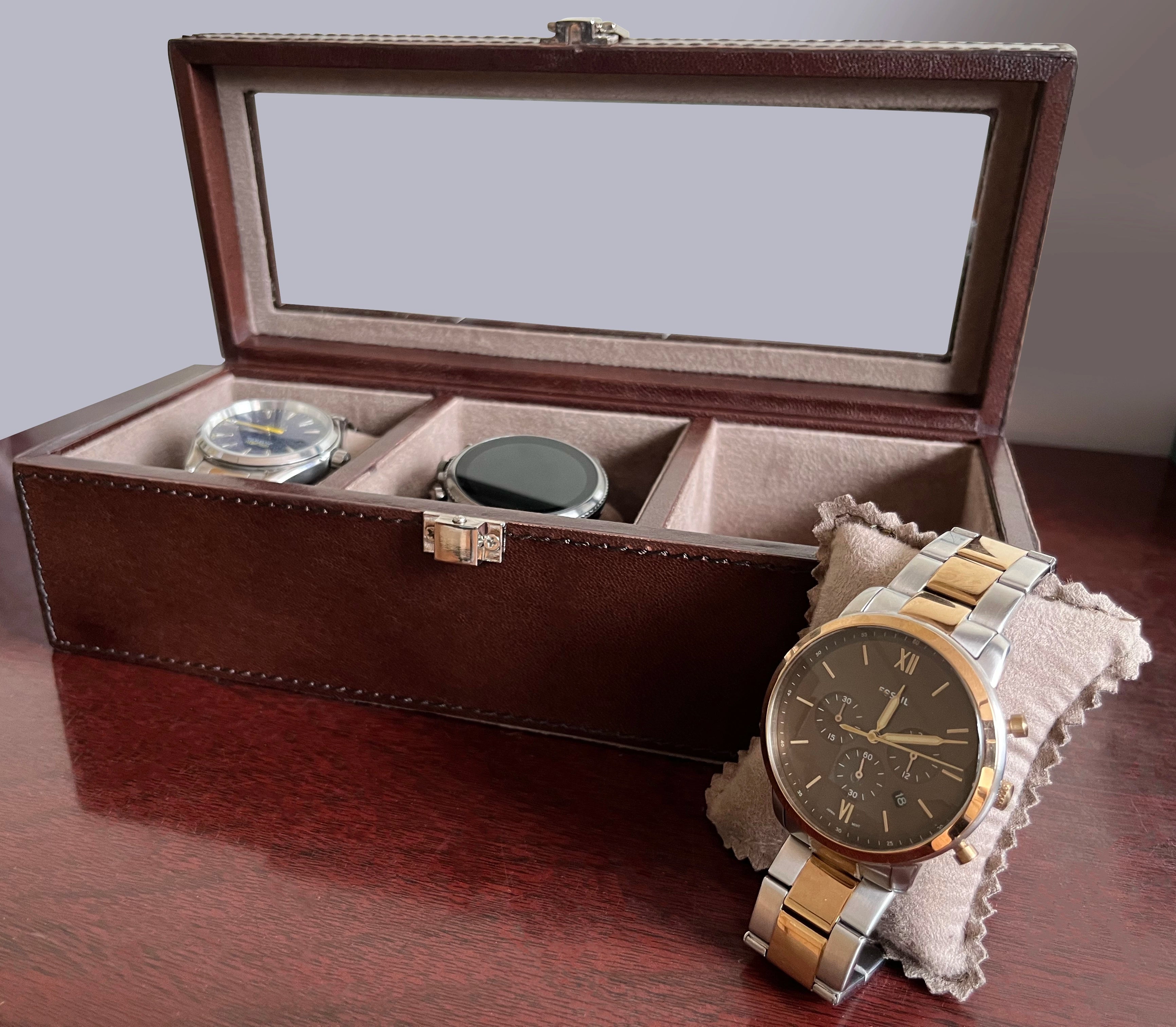 Premium 3-Slot Leather Watch Case - Brown | Luxury Watch Storage & Travel Organizer for Men & Women | Perfect for Home, Office & Travel Accessories