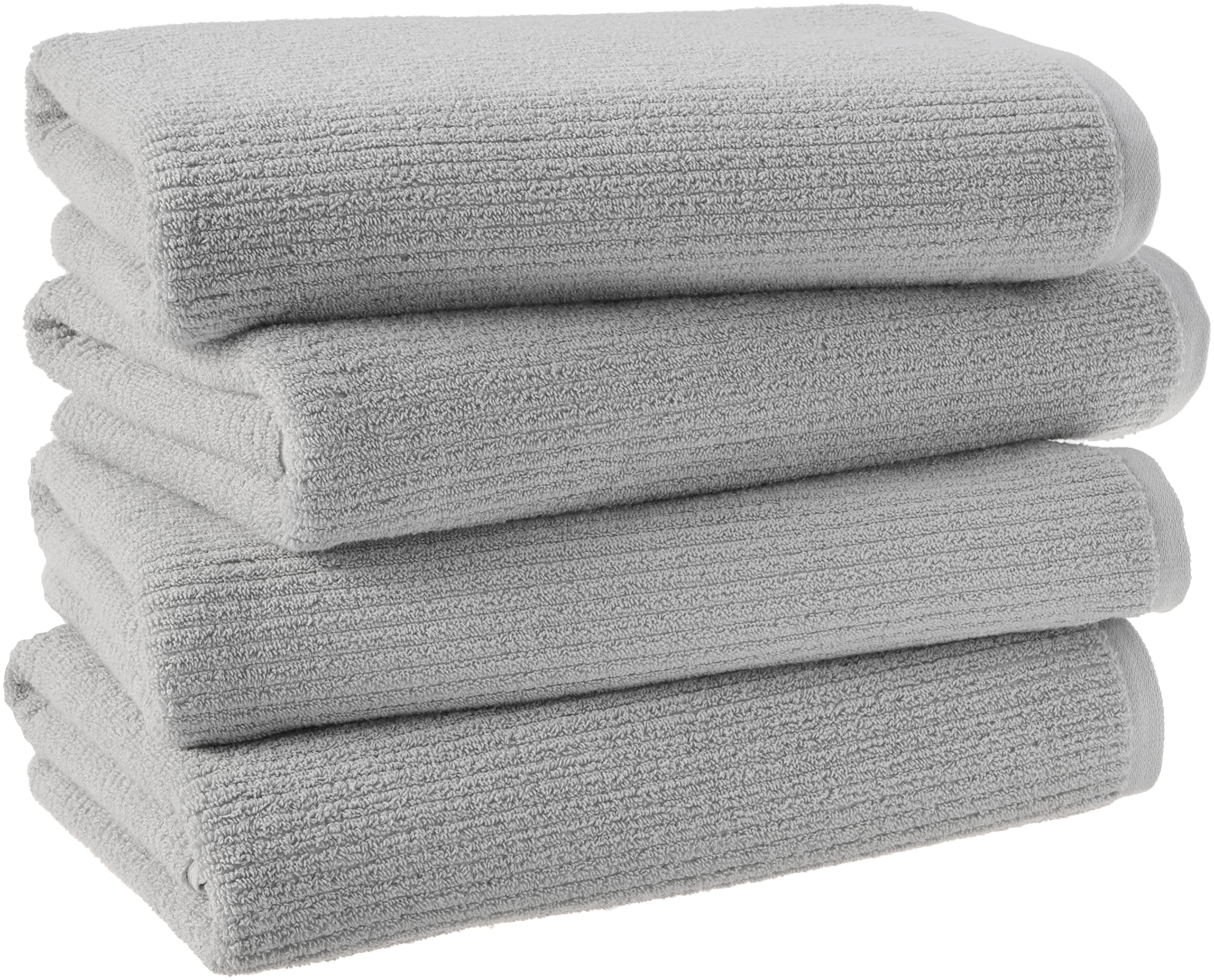 Amazon Aware 100% Organic Cotton Ribbed Bath Towels - Soft & Absorbent 4-Pack Light Gray Towels for Spa, Beach & Luxury Bathroom Use
