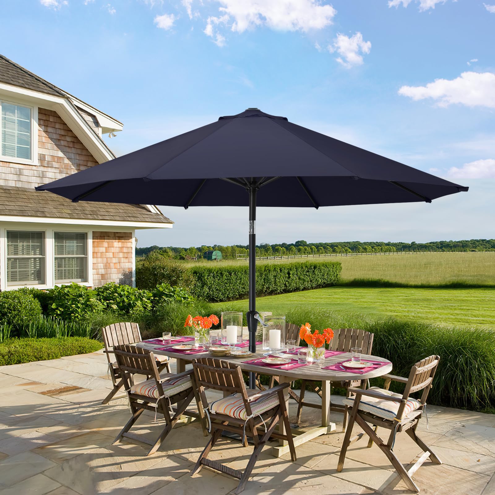 MASTERCANOPY 10ft Navy Blue Patio Umbrella with 8 Ribs - Heavy Duty Outdoor Market Table Umbrella for Restaurants, Cafes, and Beachside Dining