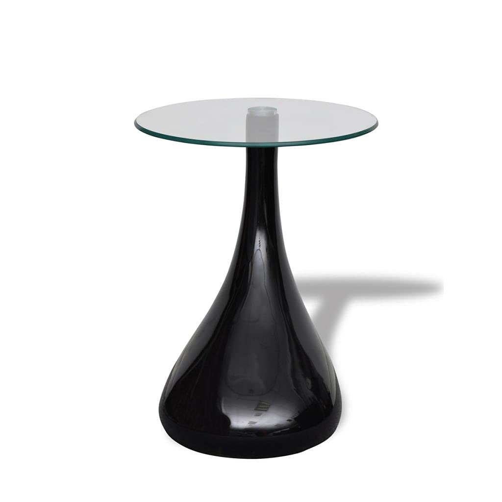 Modern High Gloss Round Glass Coffee Table Set of 2 - White & Black End Tables for Living Room, Bedroom, or Office - Fast Shipping