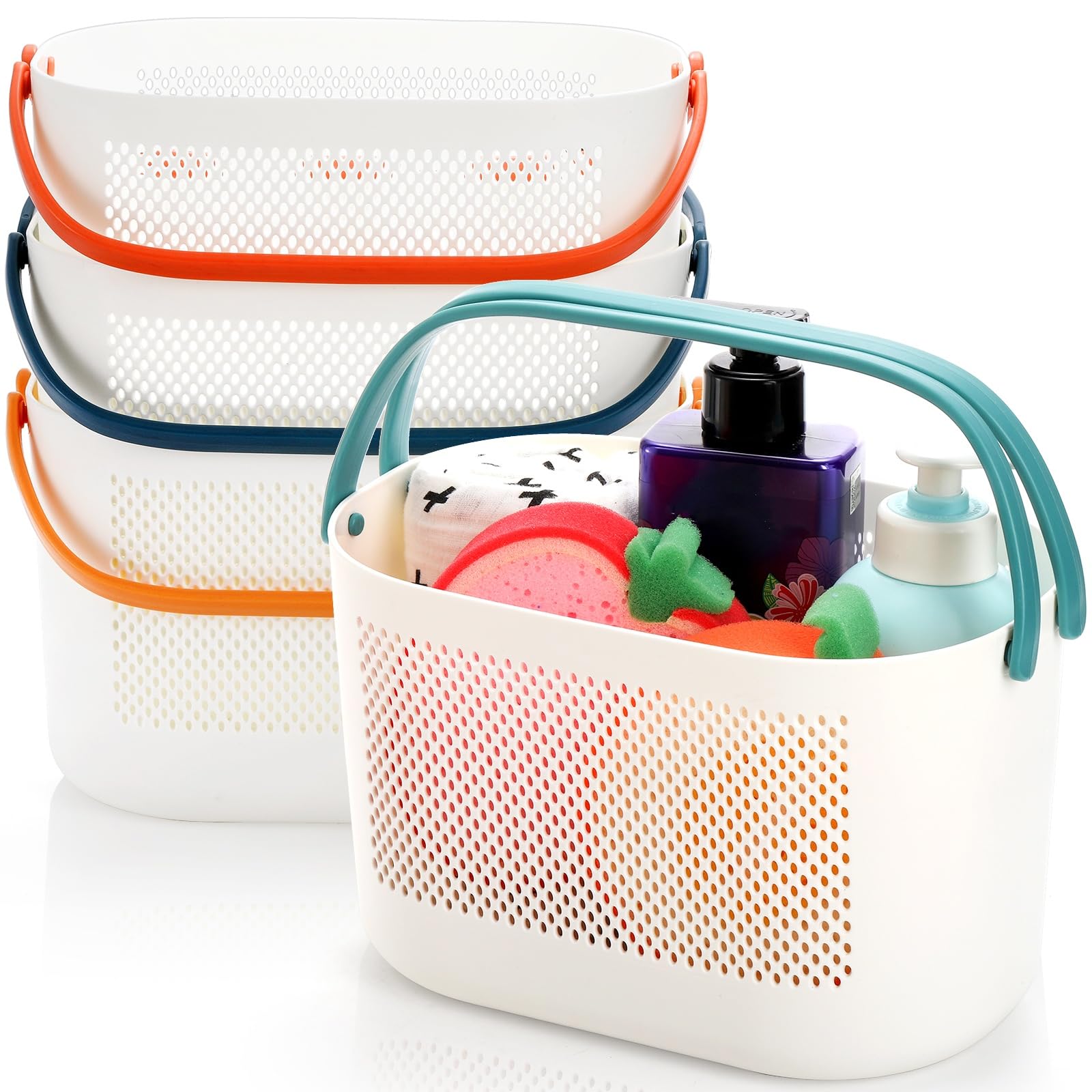 AVLA 4 Pack Plastic Shower Caddy with Handles - Waterproof Bathroom Storage Baskets, Drainage Toiletry Organizer for Dorm, College, Gym & Travel - Perfect for Shower, Kitchen, Closet & Bedroom Organization