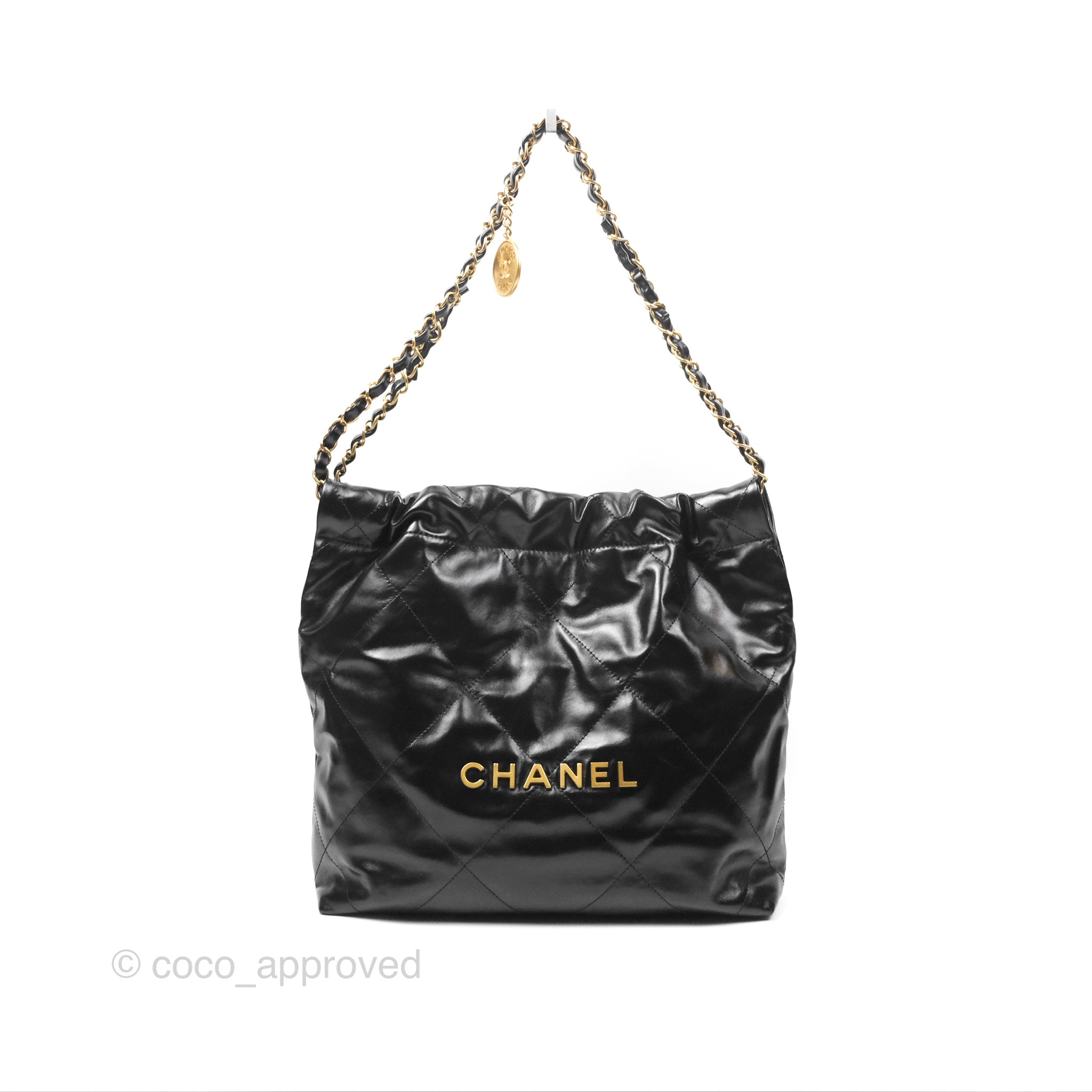 Chanel 22 Small Handbag Black Shiny Calfskin with Aged Gold Hardware - Luxury Crossbody Bag for Women, Perfect for Date Night & Evening Events