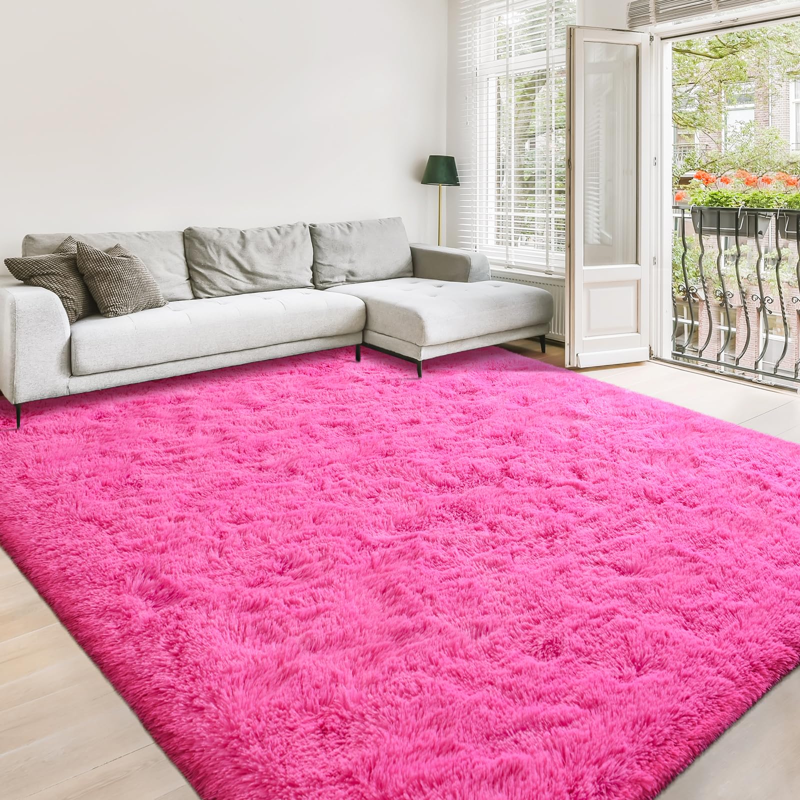 Lascpt Super Soft Shag Area Rug 5x8 ft - Plush Pink Fuzzy Carpet for Living Room, Girls Bedroom, Kids Room & Nursery | Modern Home Decor for Dorms, Office & Women's Spaces | Cozy Floor Mat for Relaxation & Play Areas