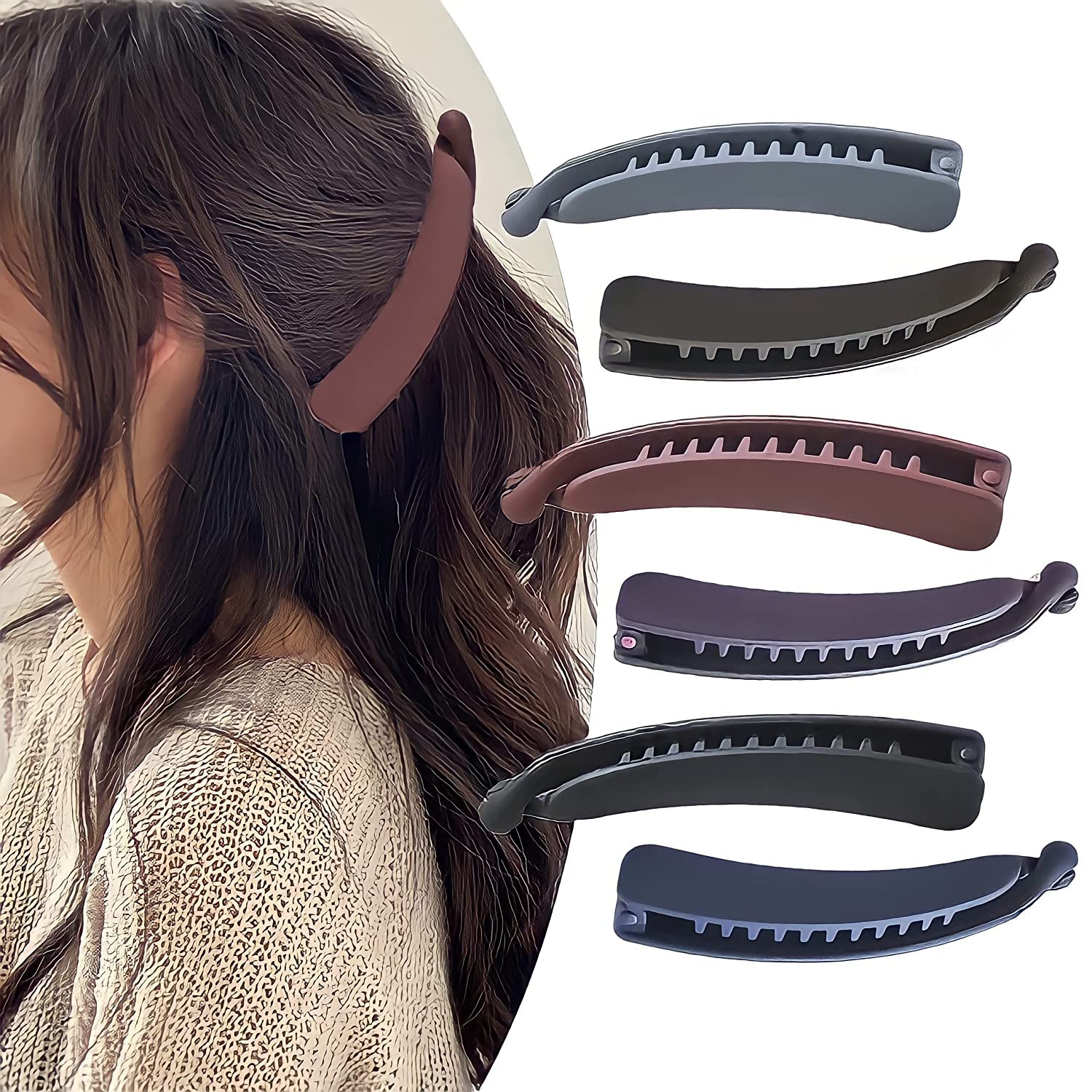 MOOLYAVAAN Banana Hair Clips for Thin & Thick Hair - Non-Slip Strong Hold Ponytail Holder, Matte Finish Hair Clincher Combs (Pack of 2) - Perfect for Workouts, Office, and Everyday Hairstyles