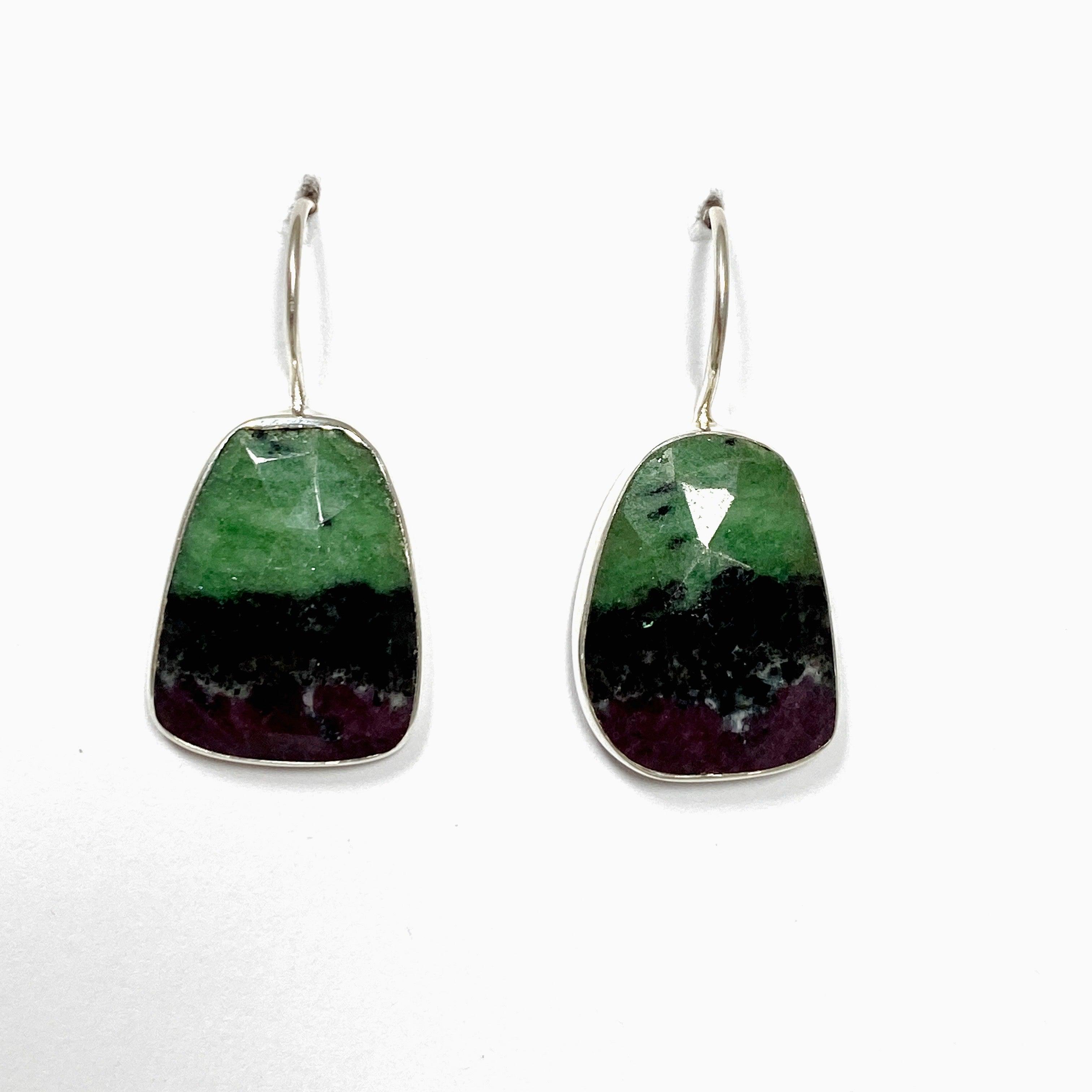 Natural Ruby in Zoisite Freeform Earrings with Fixed Hook - Handmade Boho Jewelry for Women - Perfect for Casual Wear, Parties & Gifts (KEGJ1507)