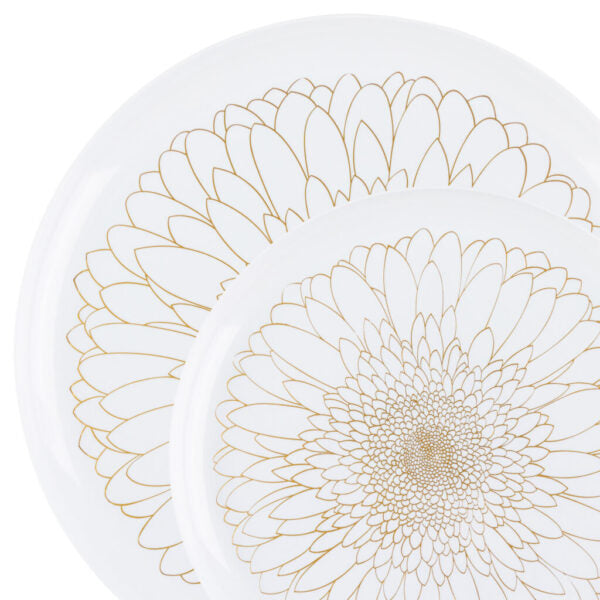 20-Piece White and Gold Round Plastic Dinnerware Set - Elegant Disposable Plates, Bowls & Cutlery for 10 Guests - Perfect for Weddings, Parties, and Outdoor Events