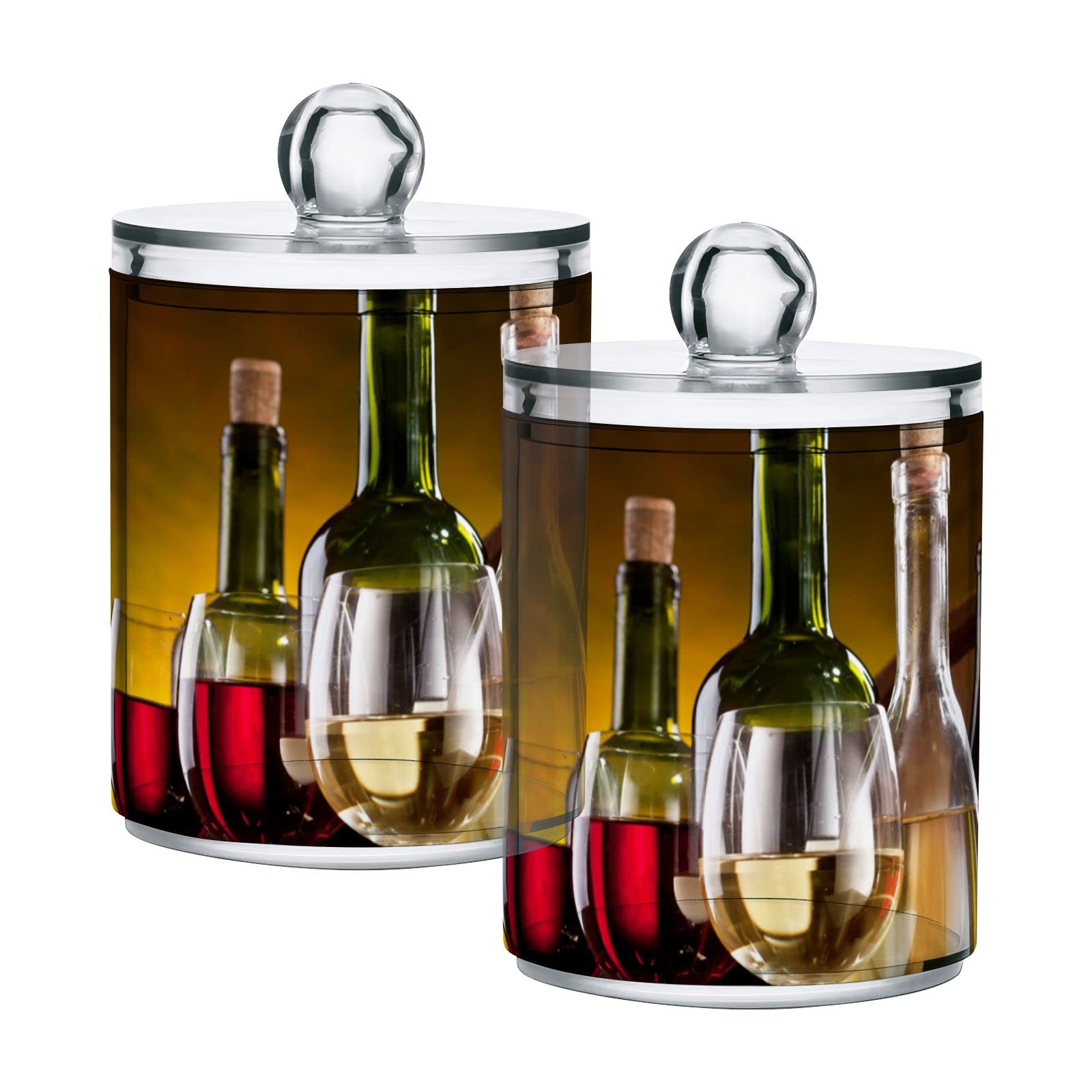 Vintage Style Plastic Storage Jars with Lids - Set of 4 Translucent Food Containers (10 oz) for Wine Bottles, Glasses & Oak Barrels Decor - Perfect for Tea, Cookies, Cotton Swabs & Canning Storage | Kitchen & Home Organization Essentials
