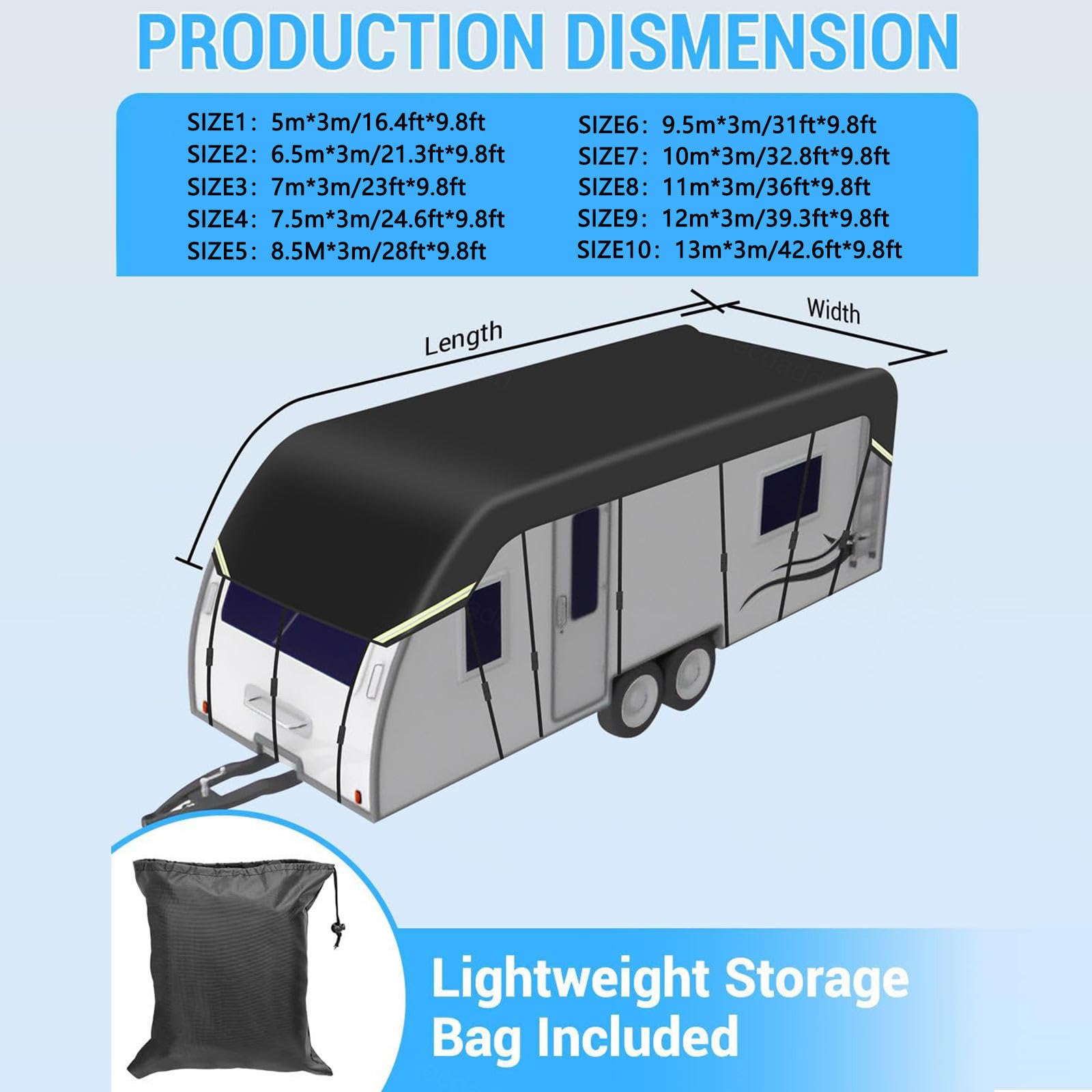 210D Oxford Waterproof RV Roof Cover - Foldable, Easy to Clean Camper & Utility Trailer Storage Cover (11m×3m, Grey) | Perfect for Outdoor Camping, Travel & Winter Protection