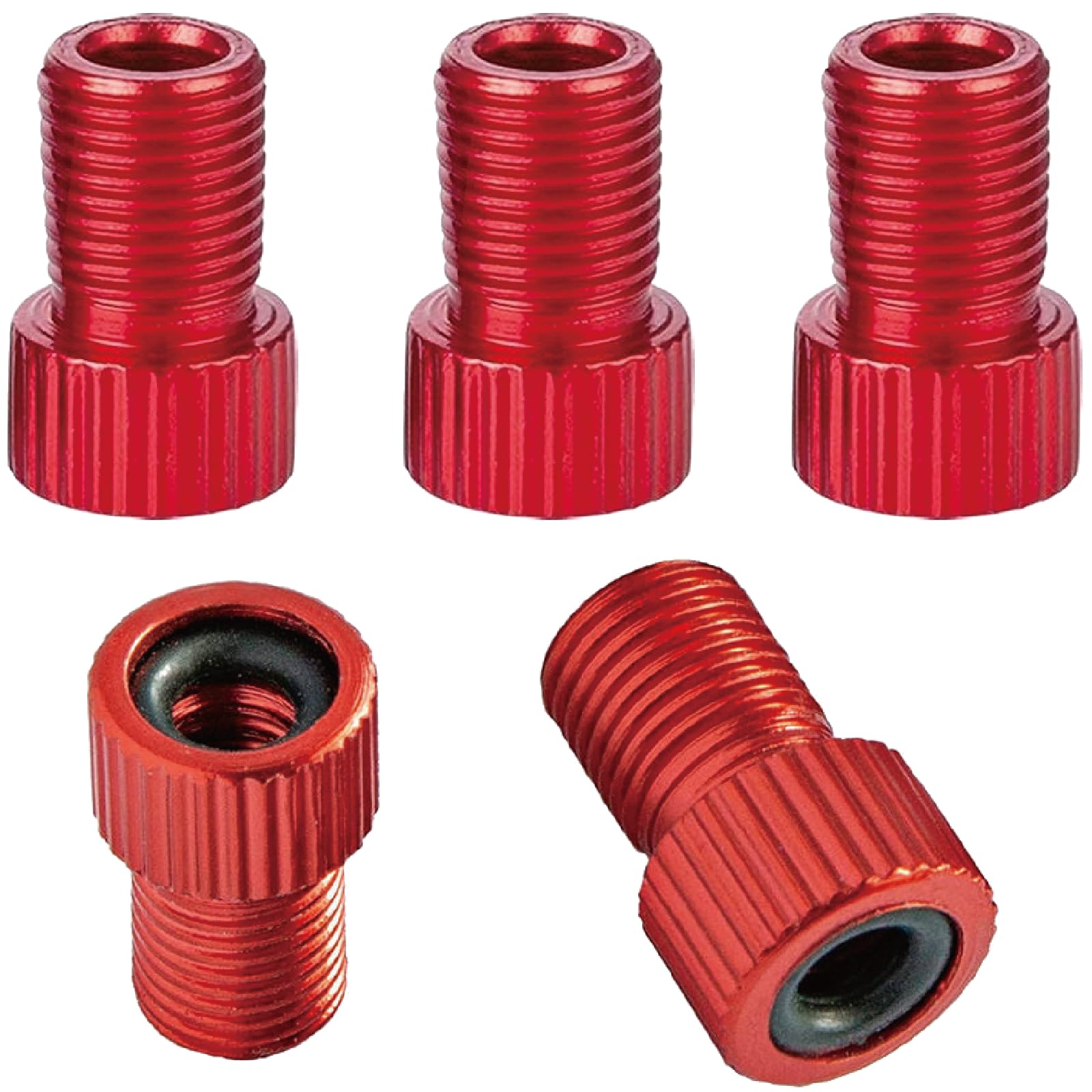 VANSIHO 5pcs Aluminum Presta to Schrader Valve Adapter - Bicycle & Car Tire Pump Converter for Air Compressor Tools (Red) - Perfect for Road Bikes, Mountain Bikes and Vehicle Tire Inflation
