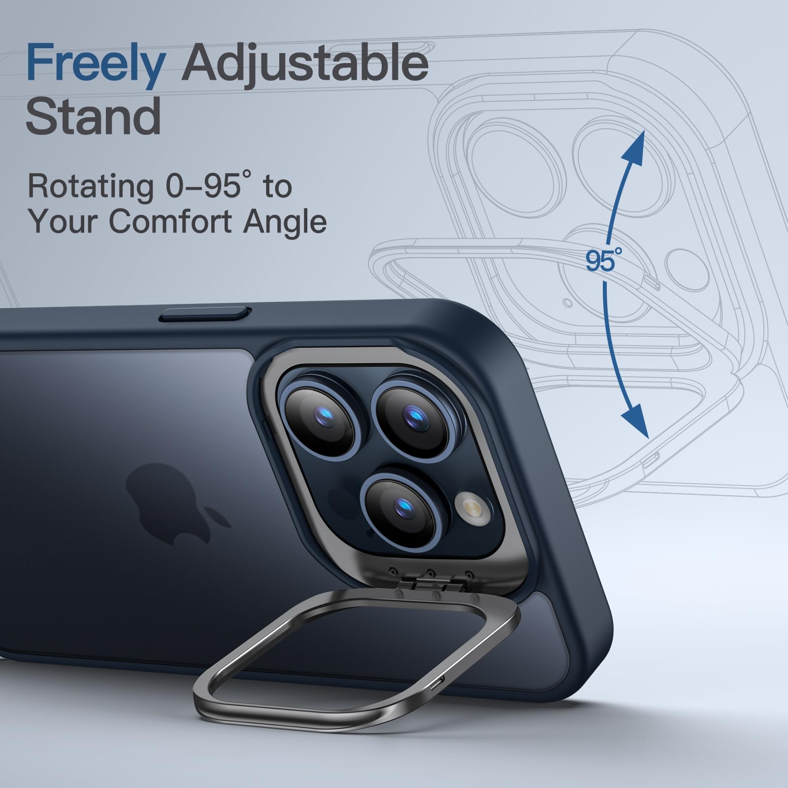 JETech iPhone 15 Pro Max Case with Kickstand & Camera Stand - Military Drop Protection for Outdoor & Travel