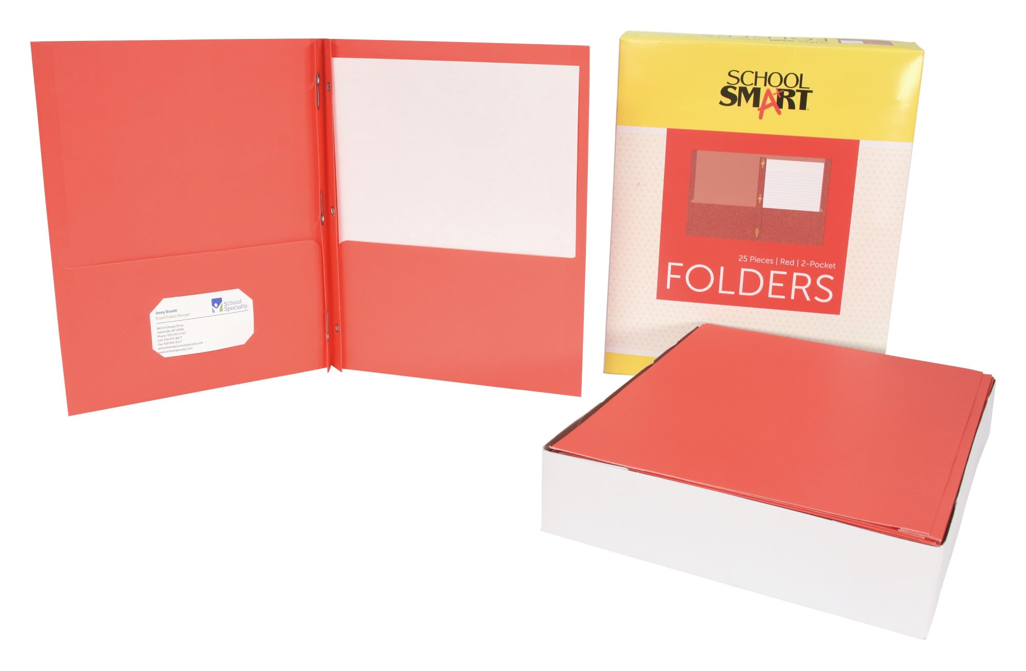 School Smart 2-Pocket Folders with Fasteners - Red, Pack of 25 | Durable Plastic Folders for Classroom Organization, Homework & Document Storage | Perfect for Students, Teachers & Office Use