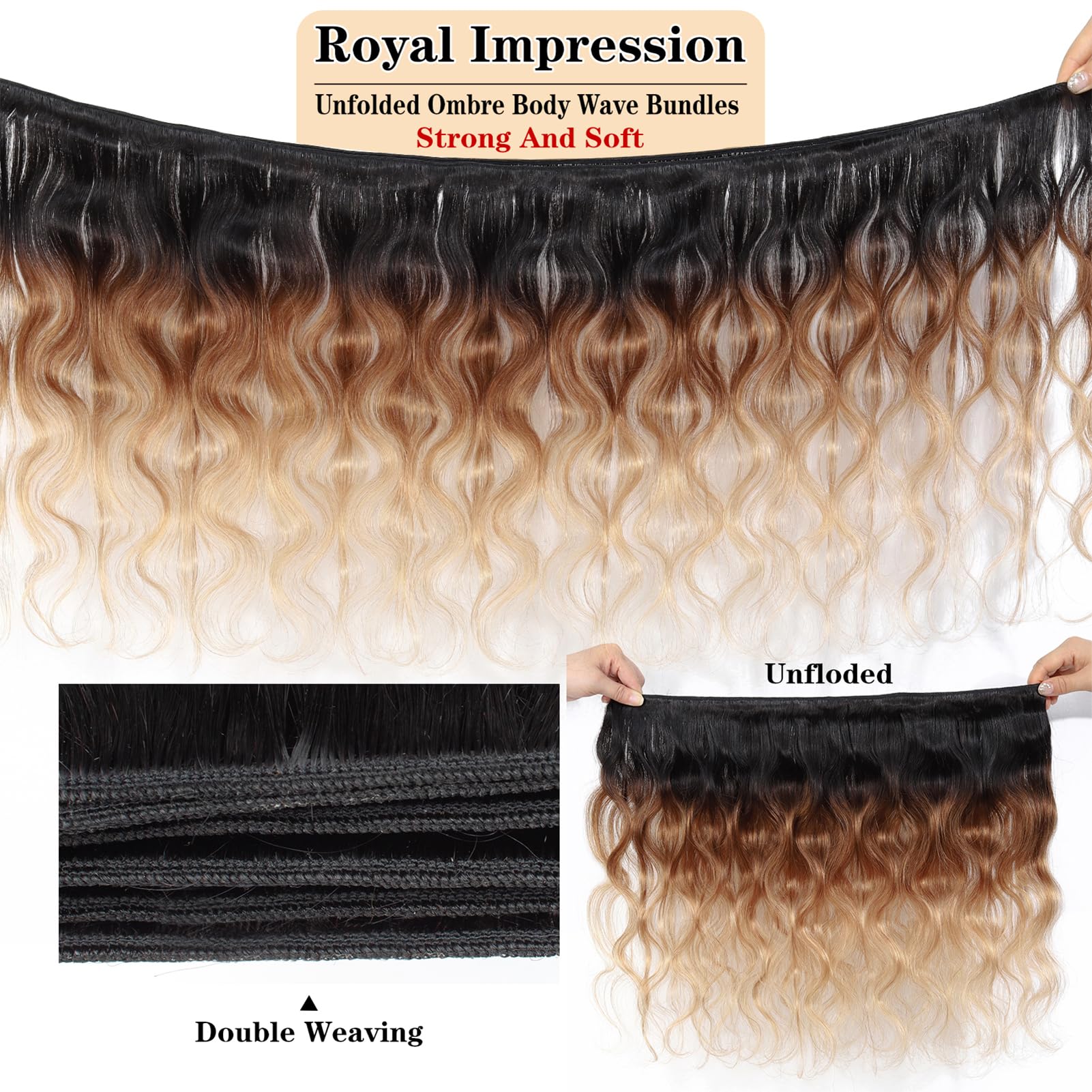 12A Ombre Brazilian Human Hair Bundles with Closure 14 16 18+12 Inch 100% Unprocessed Virgin Body Wave Weave - Perfect for Daily Styling, Parties & Special Occasions