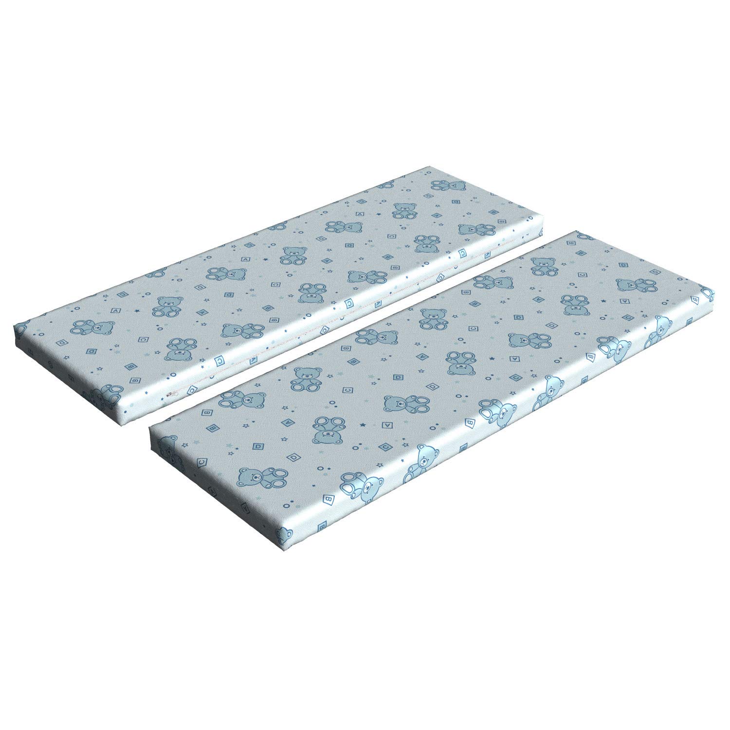 Ambesonne 2-Piece Teddy Bear & Toy Letter Print Bench Cushion Set - Standard Size Foam Seat Pad with Decorative Cover in Pale Blue Aqua - Perfect for Nursery, Kids' Room, or Playroom Decor